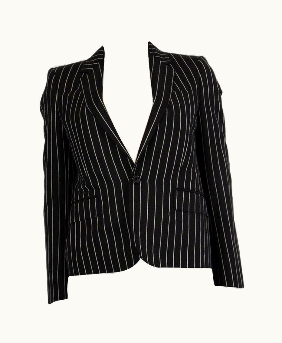 Celine Black & White Wool Pinstripe Classic Blazer Jacket 34 Xxs