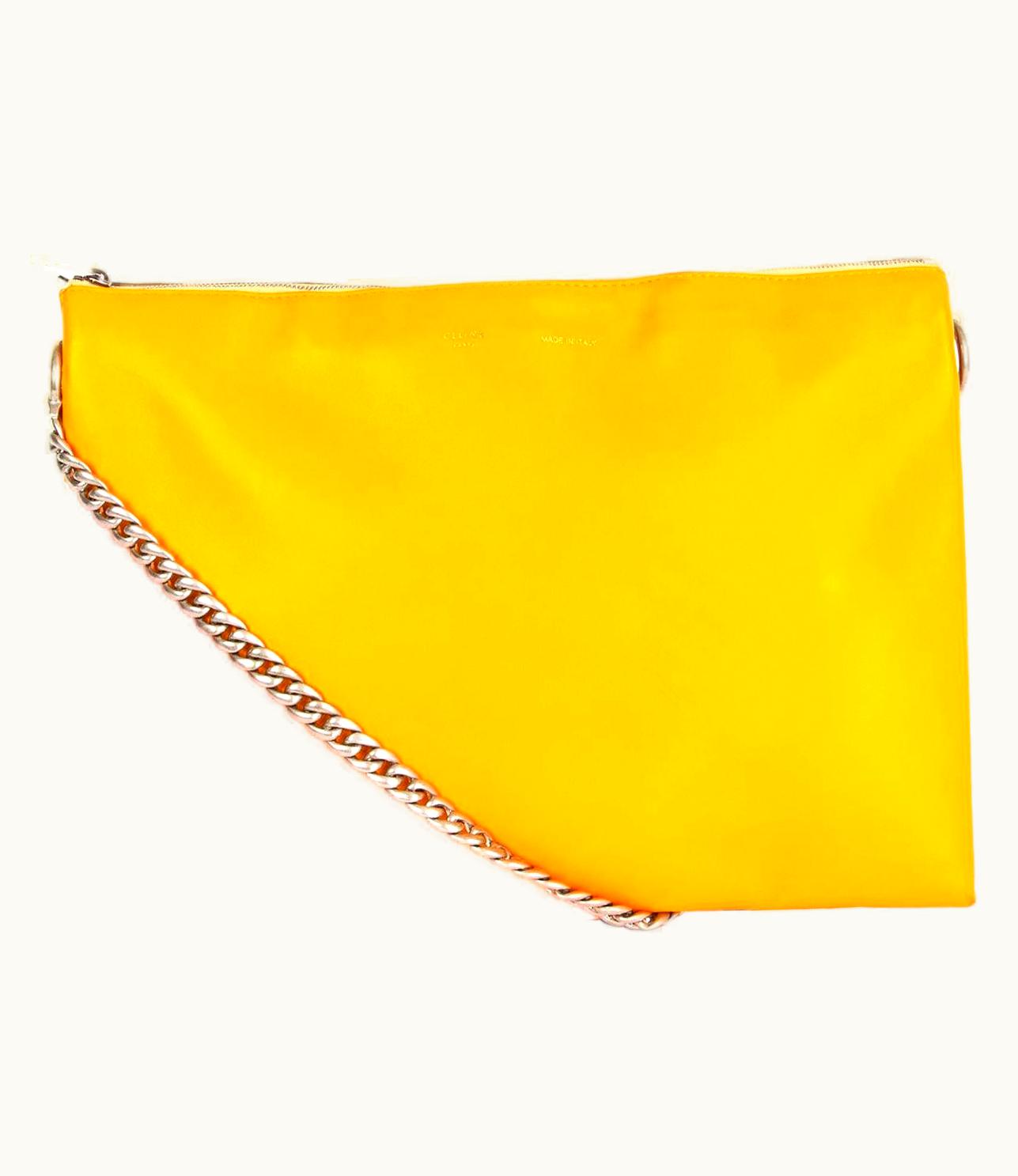 Celine Orange Yellow Leather Tricolor Trio Chain Clutch Shoulder Bag