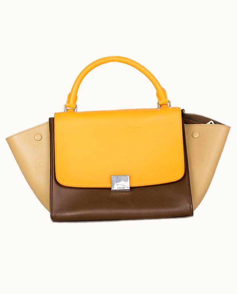 Celine Yellow Olive Beige Leather Tricolor Trapeze Small Shoulder Bag