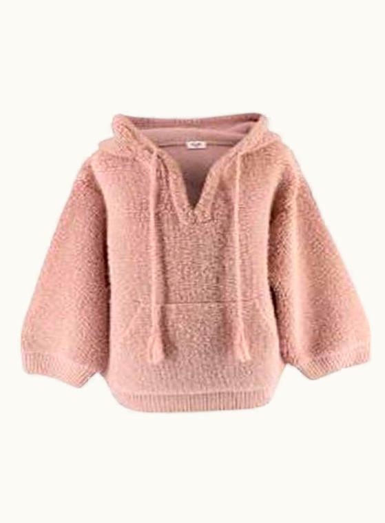 Celine Micro Fur Alpaca Wool Rose Pale Baja Hooded Pullover UZ0600528