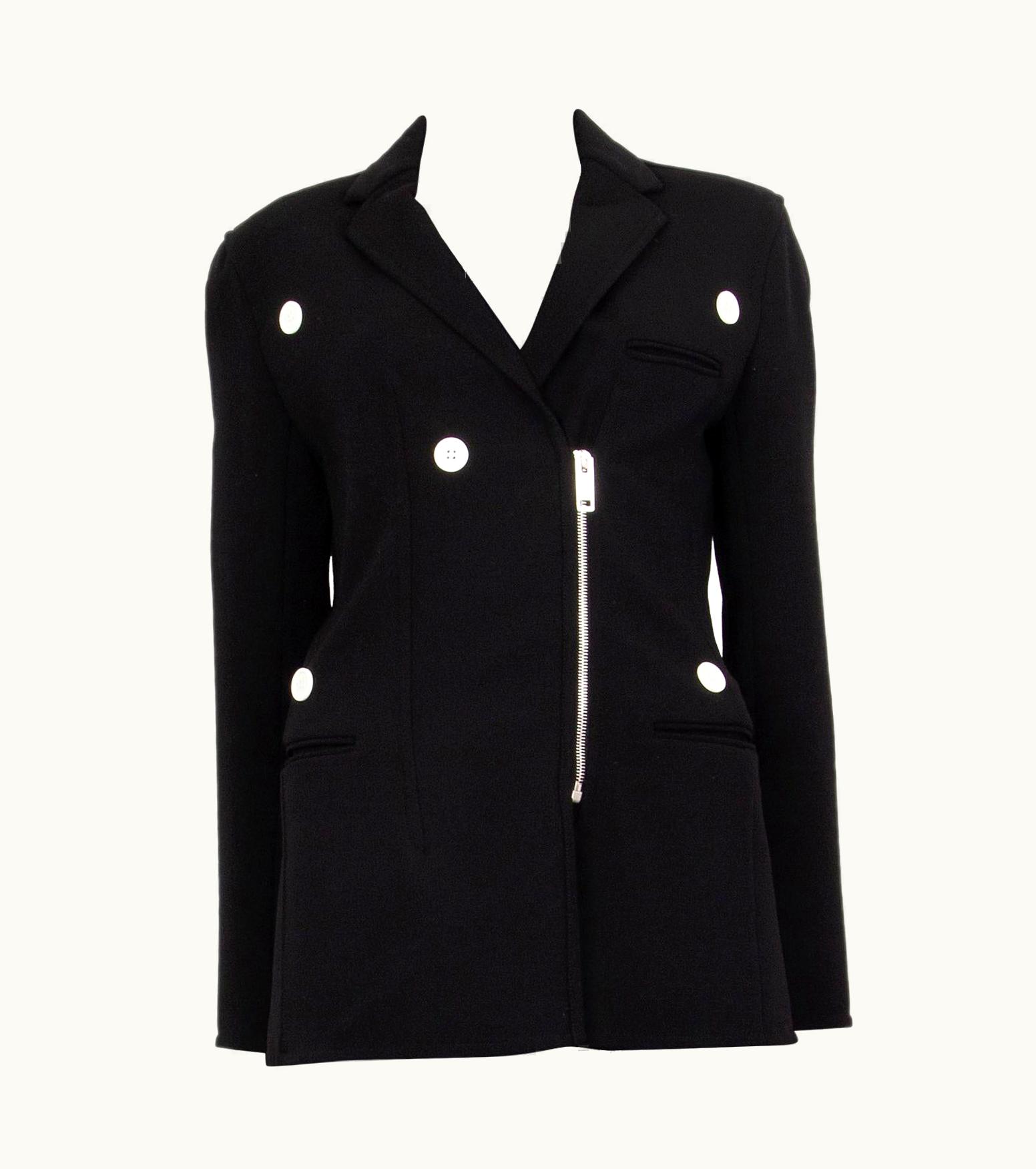 Celine Black Wool Button Detailed Zip Front Jacket
