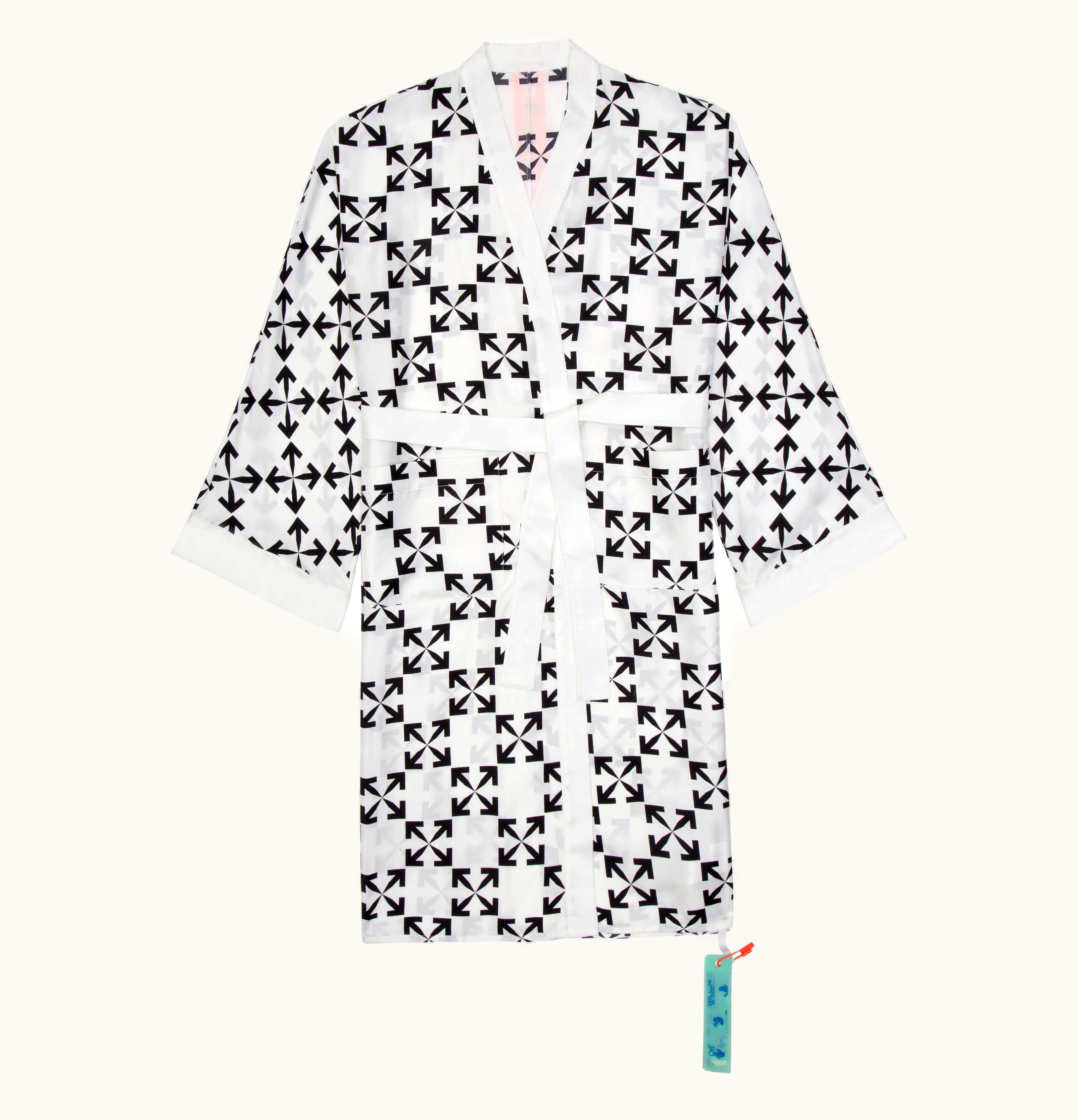 OFF-WHITE OFF WHITE Arrow Pattern Silk Robe White Black