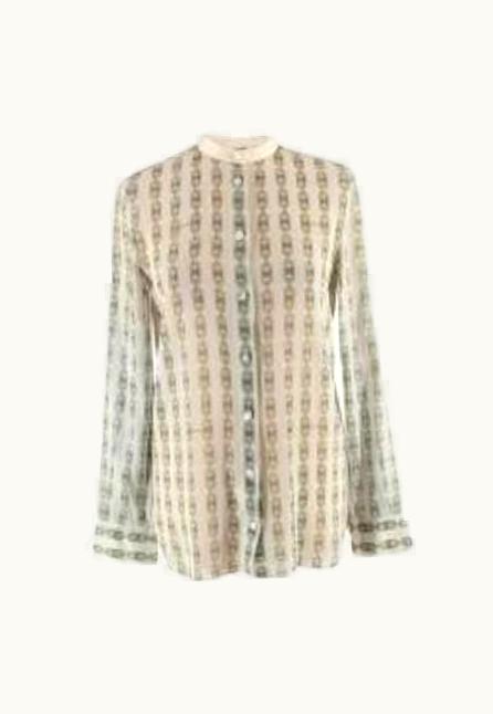 Celine Vintage Sheer Mint Green Chain Logo Print Cotton Shirt UZ0600530