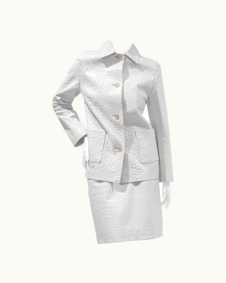 Celine Ostrich Leather Skirt Suit (Circa Late 80s S/S Early 90s)