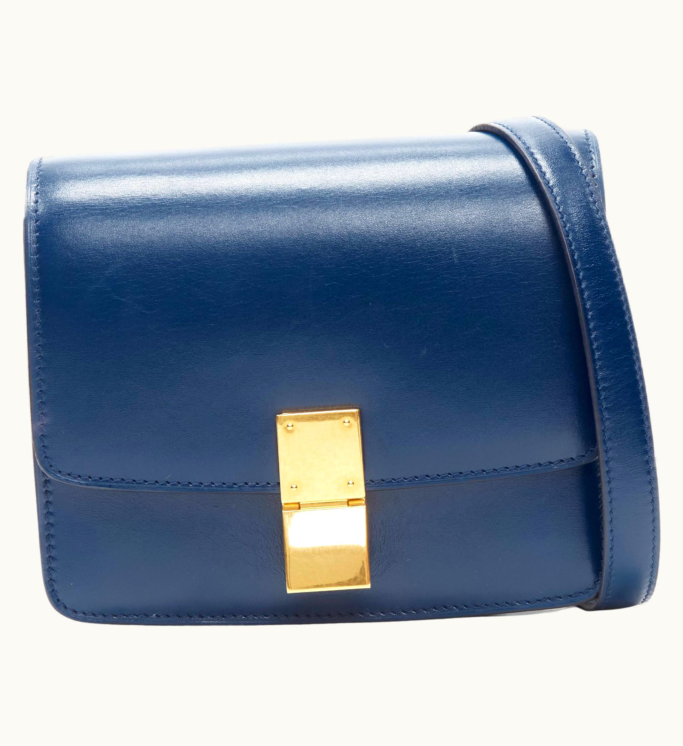 Celine Mini Classic Box Amazone Blue Smooth Lambskin Crossbody Flap Bag