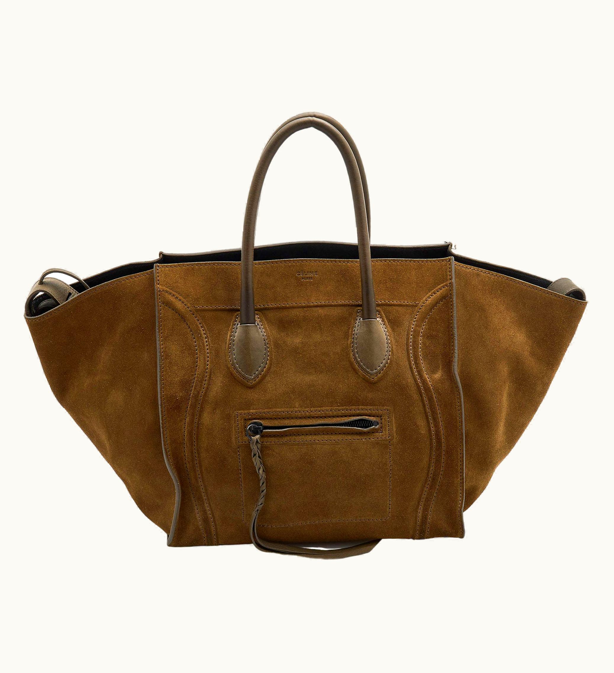 Celine Olive Green Suede And Leather Medium Phantom Luggage Tote
