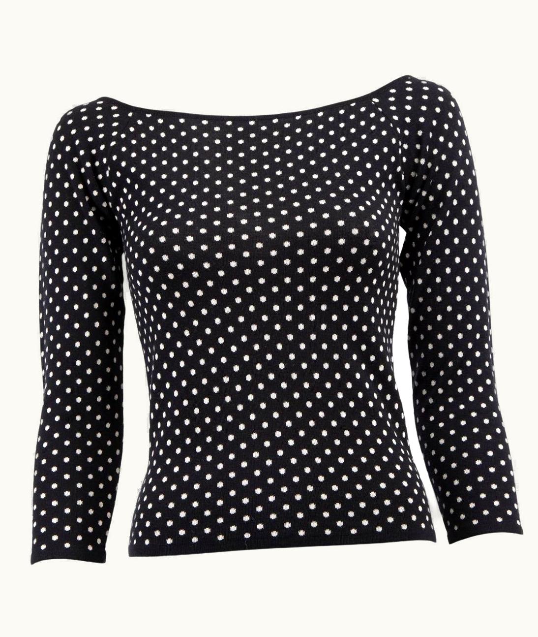 Celine Céline Women' Vintage Black Boat Neck Polkadot Knitted Top UZ0600549