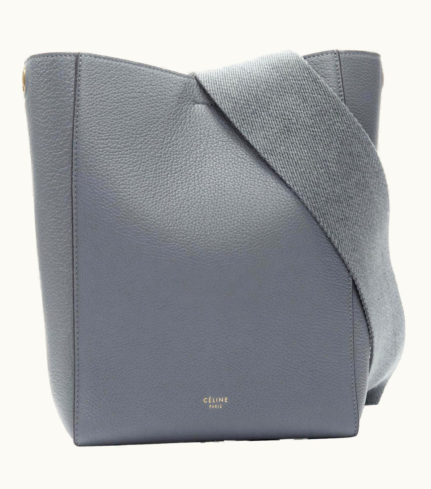 Celine Seau Sangle Blue Calf Leather Canvas Strap Bucket Shoulder Bag