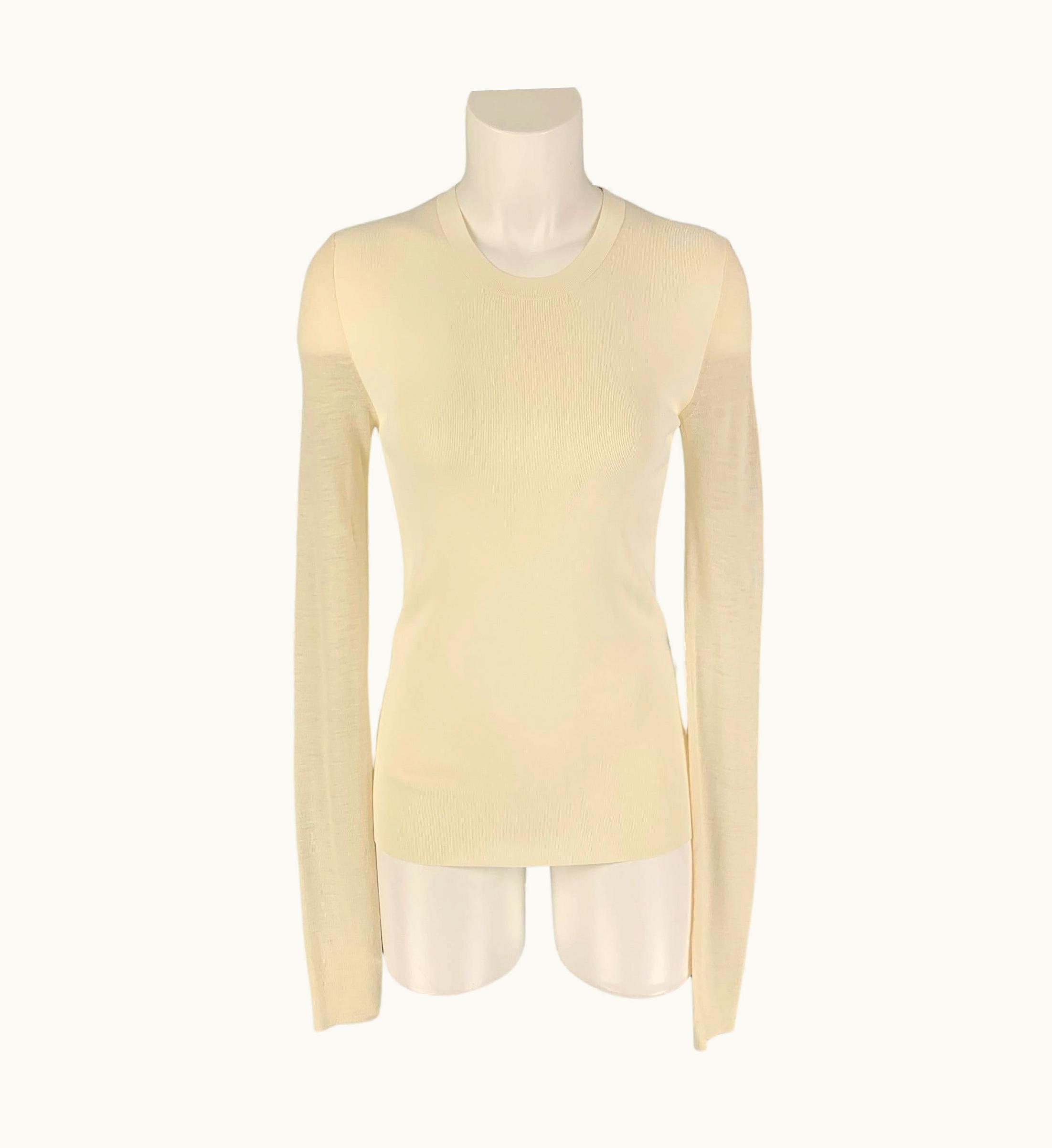 Celine Cream Viscose Blend Two Tone Crew-Neck Pullover