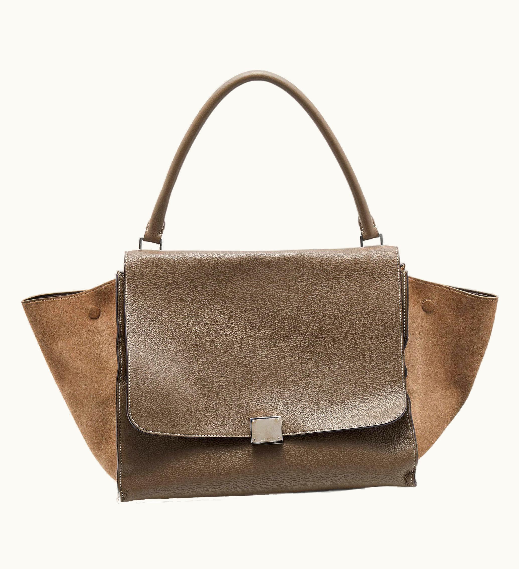 Celine Grey Leather And Suede Large Trapeze Top Handle Bag