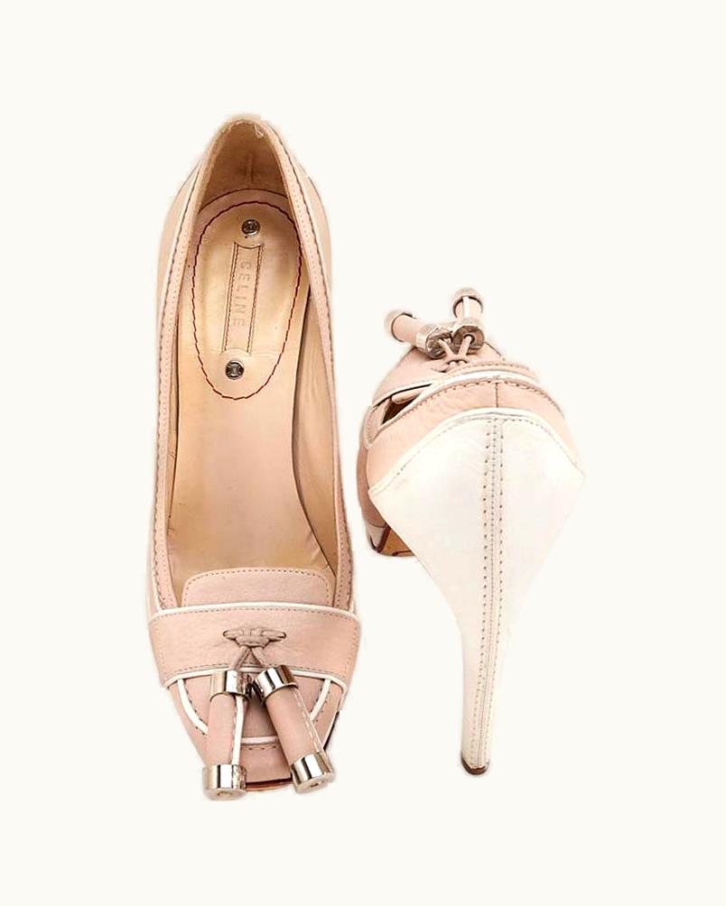 Celine High Heels In Pale Pink And White Leather