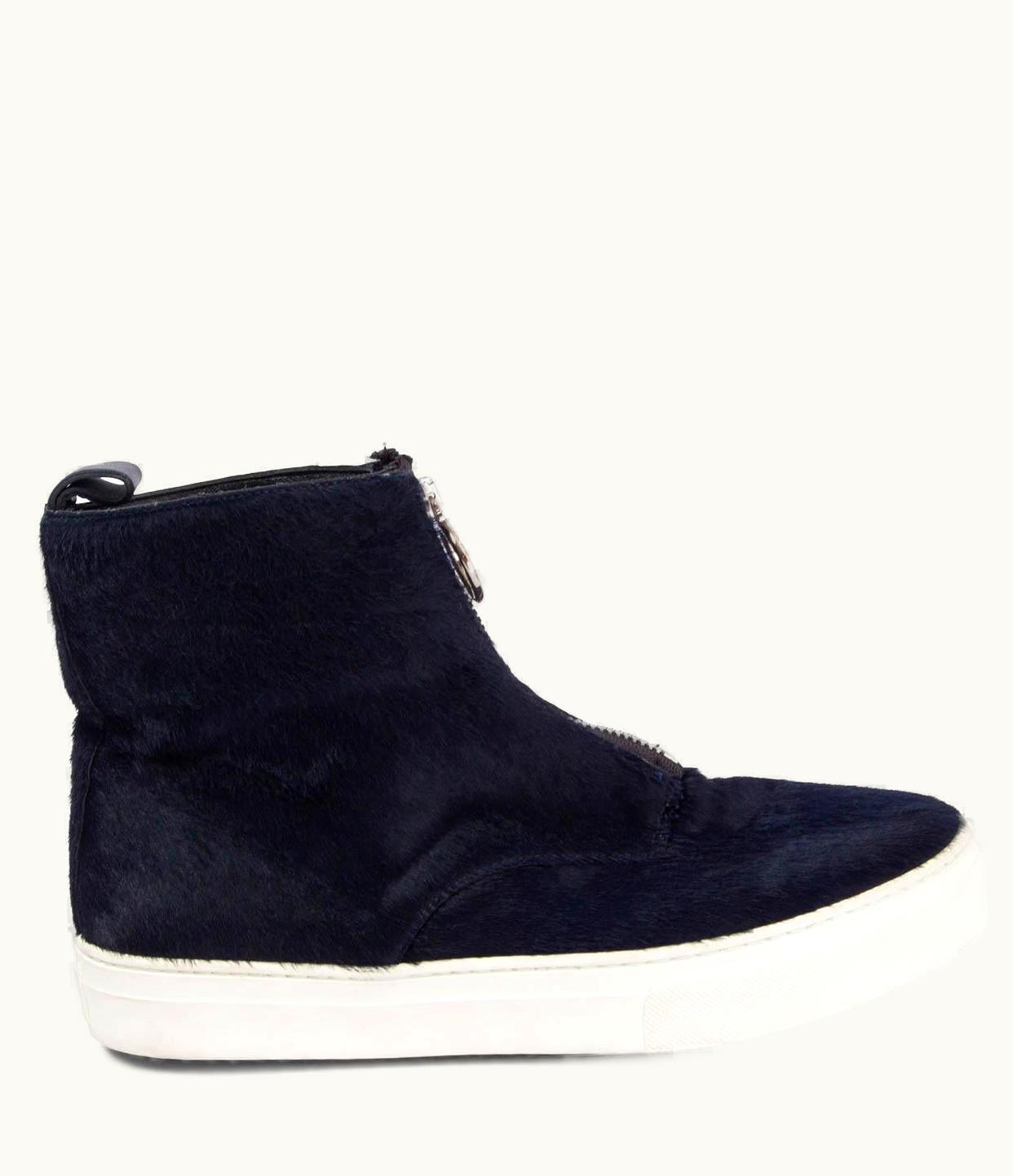 Celine Midnight Blue Calf Hair High Top Zip Sneakers Shoes