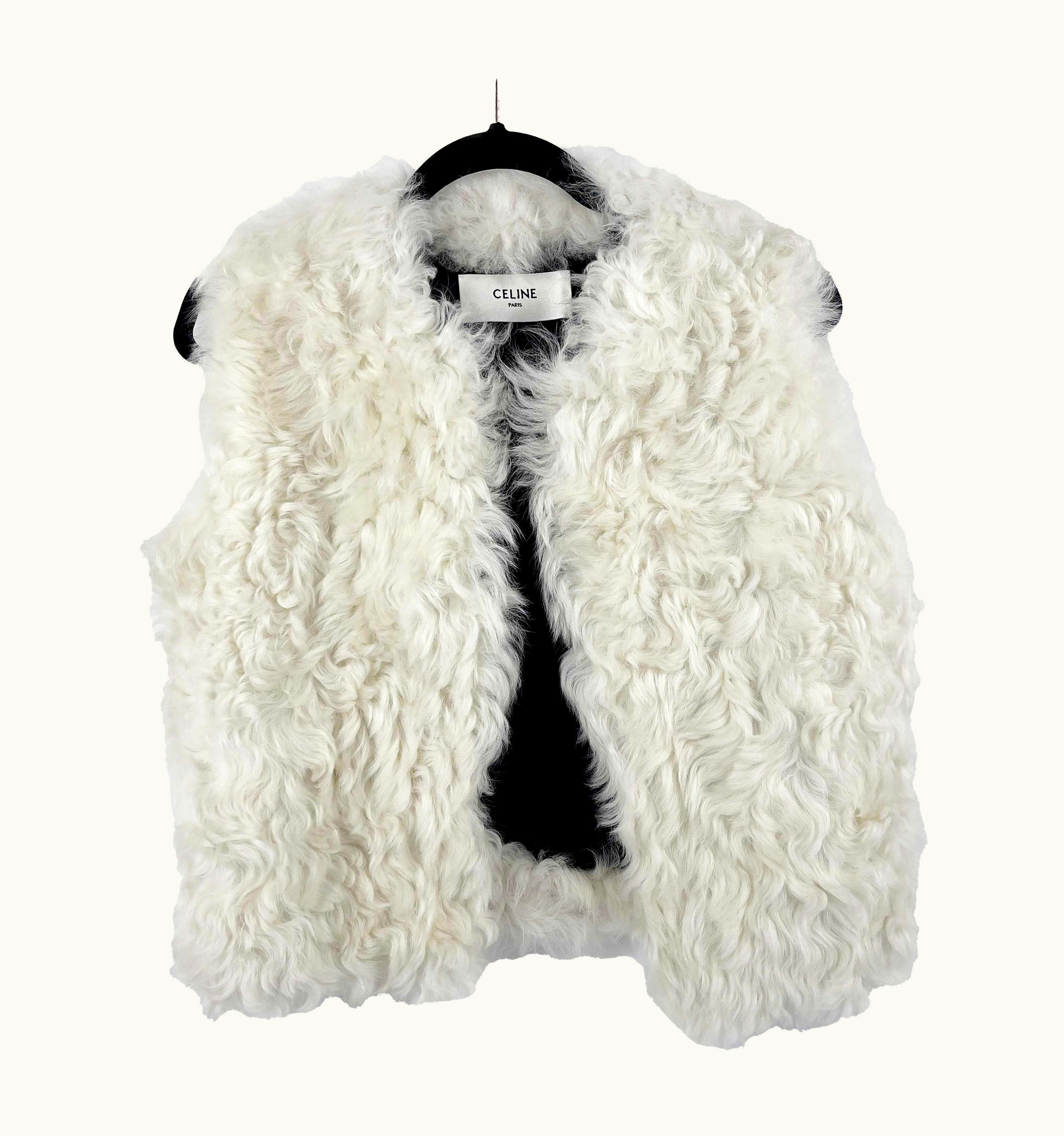 Celine 2020 Shearling Vest Jacket Waistcoat Ivory