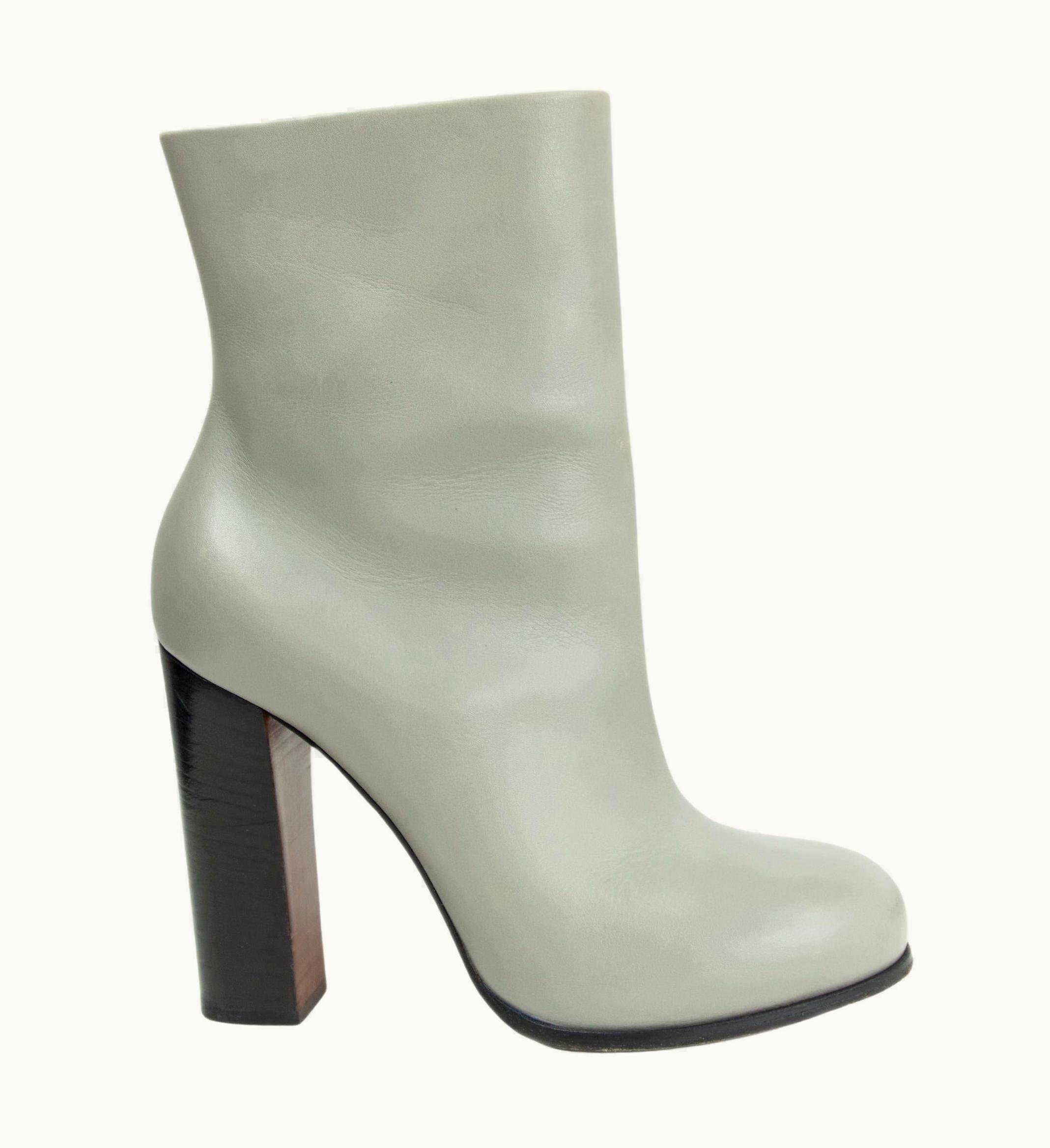 Celine Pale Grey Leather 2013 Block Heel Ankle Boots Shoes