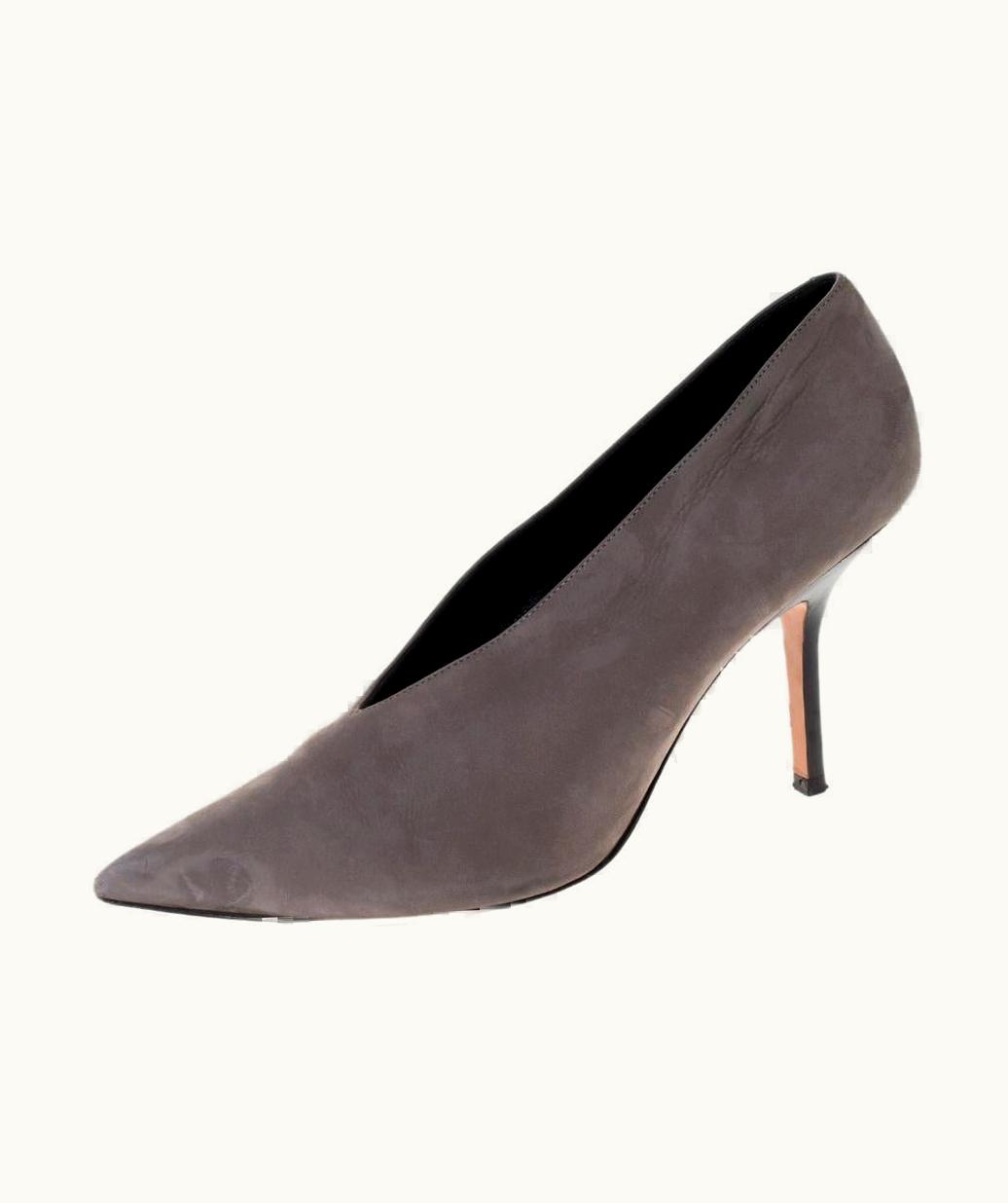 Celine Grey Nubuck Leather V Neck Pointed Toe Pumps