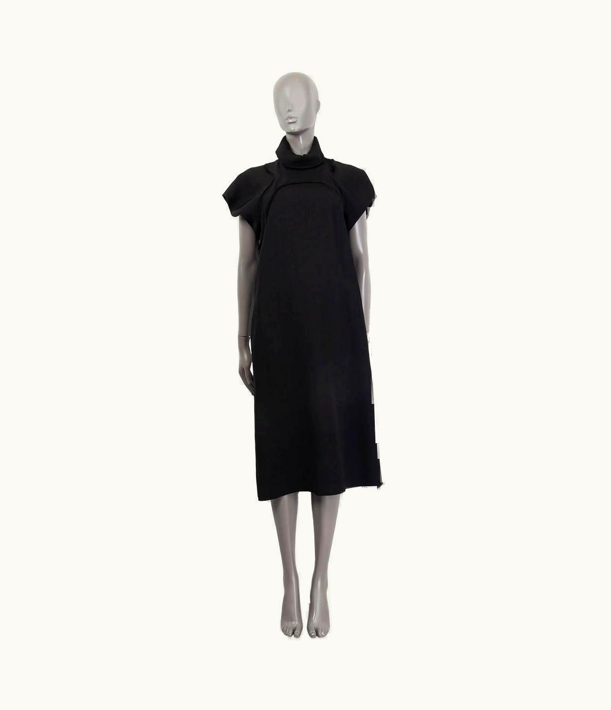 Celine Black Viscose cAP Sleeve Turtleneck Midi Shift Dress