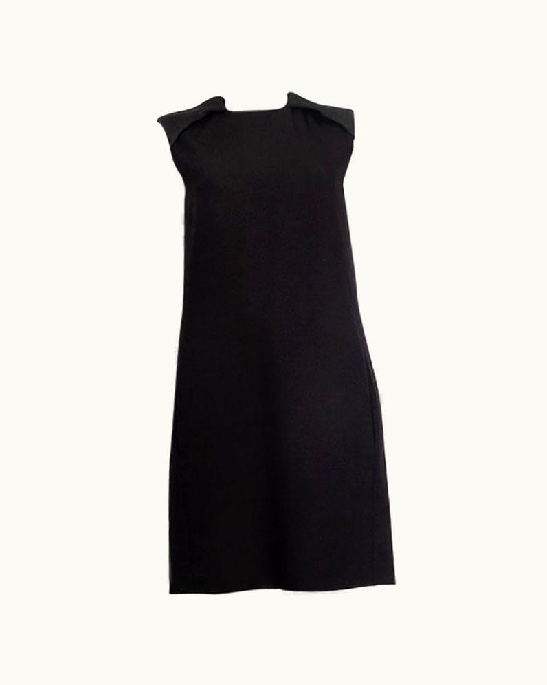 Celine Celine Black Wool Blend Padded Shoulders A-Line Dress