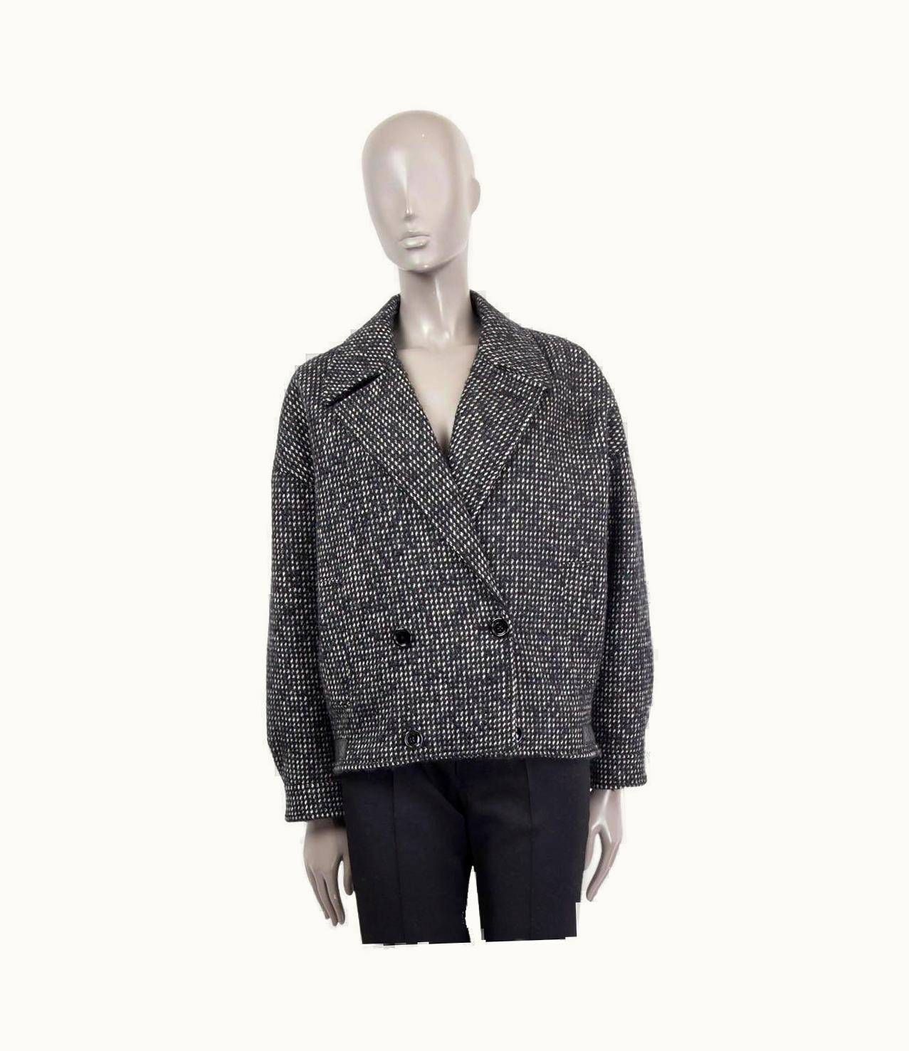 Celine Celine Grey Wool Double Breasted Oversized Tweed Bomber Jacket