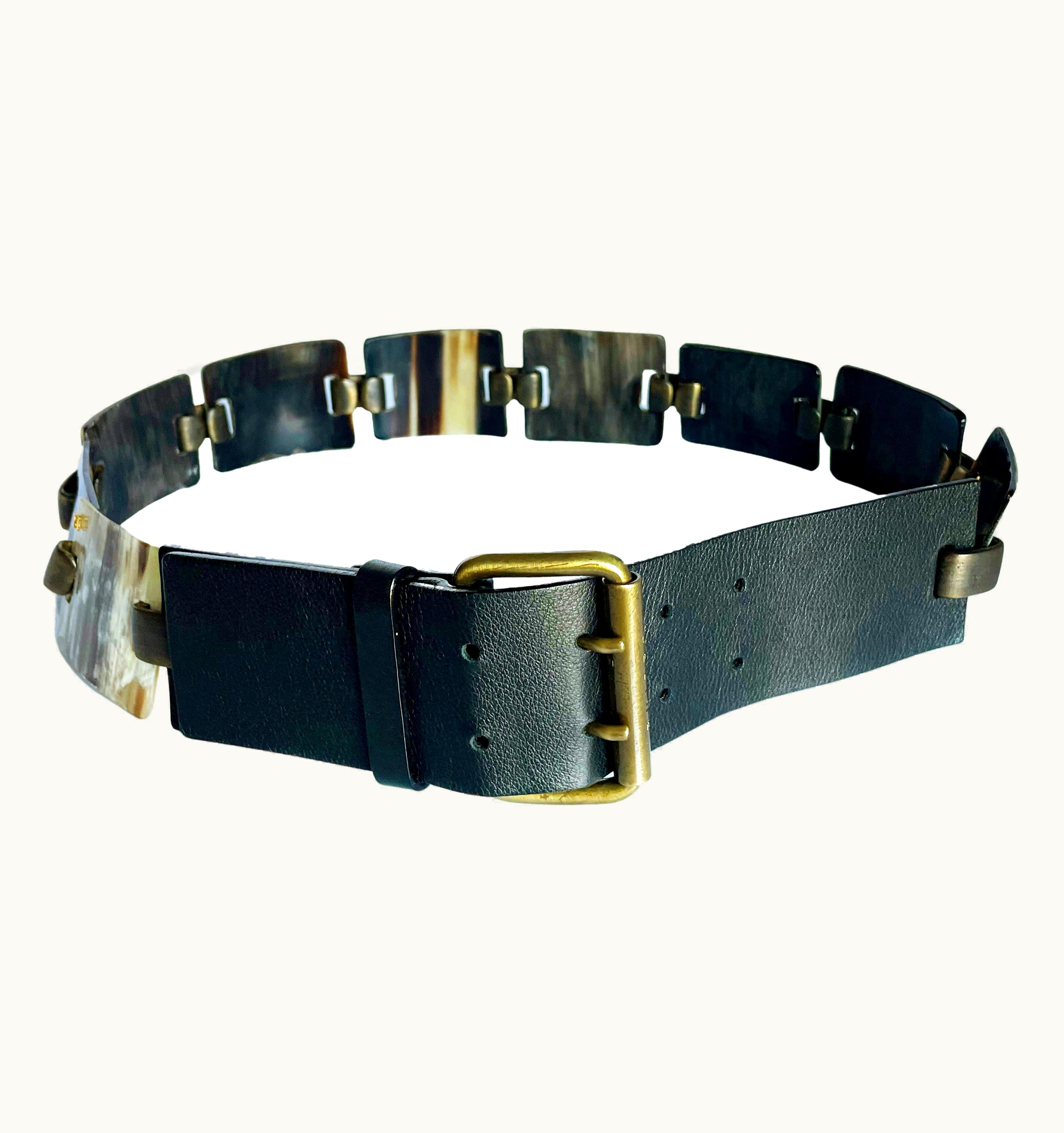Celine Belt Natural Horn And Antique Brass Link Rare Vintage Modernist