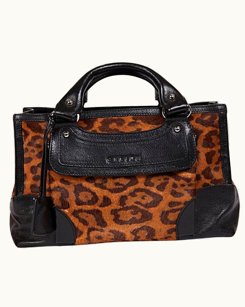 Celine Boogie Model Bag In Leopard Printed Foal And Black Leather