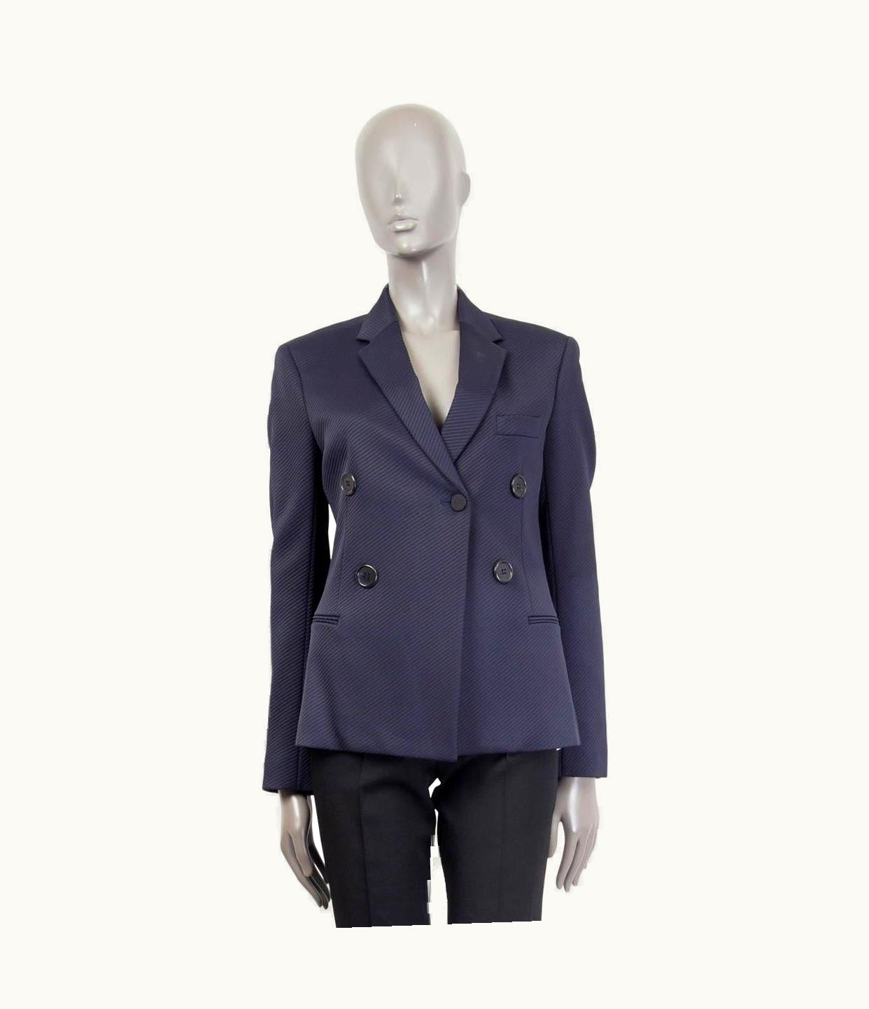 Celine Dark Blue Viscose Double Breasted Satin Blazer Jacket