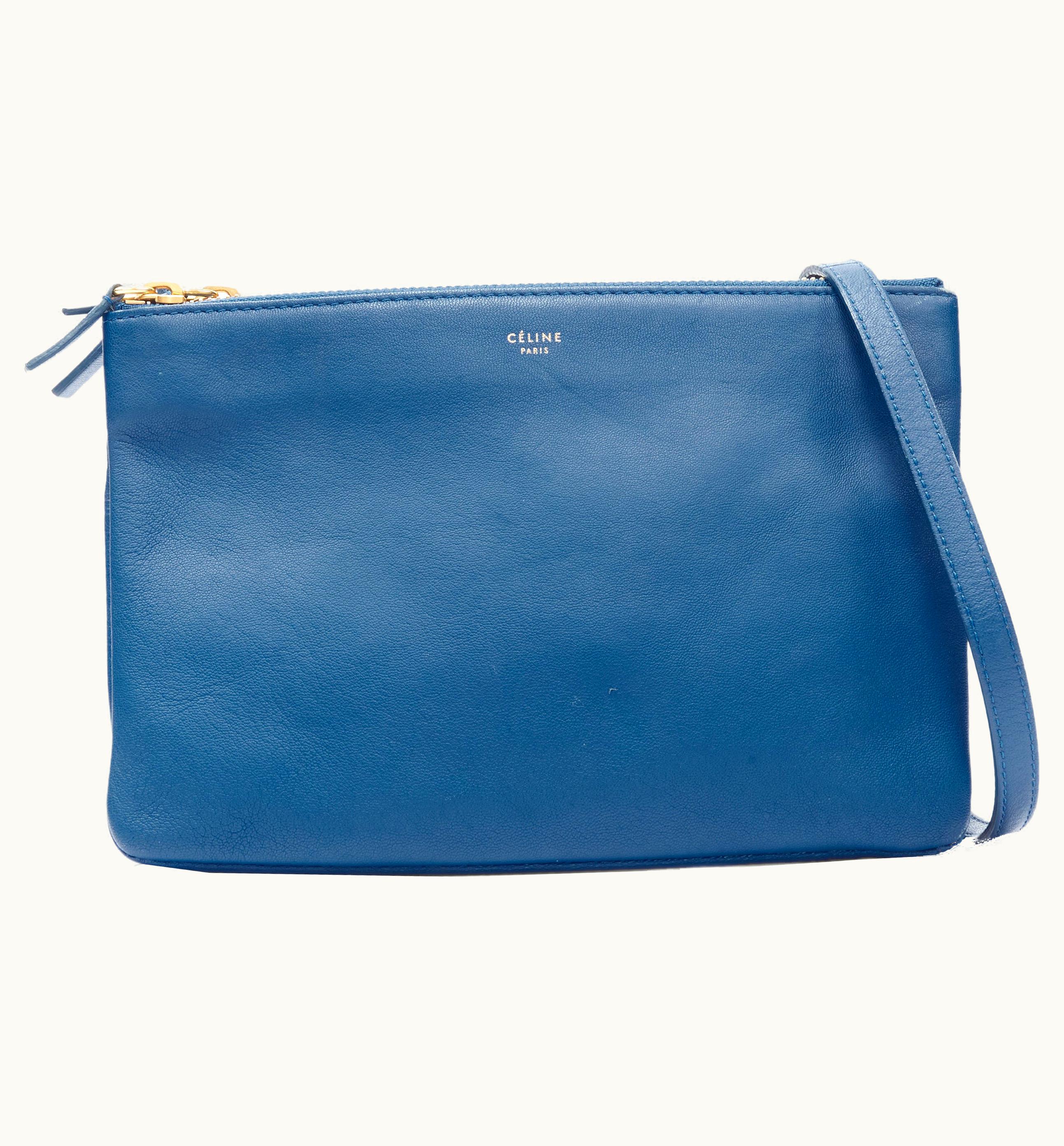 Celine Old Celine Phoebe Philo Trio Blue Gold Zip Snap Detachable Triple Pouch