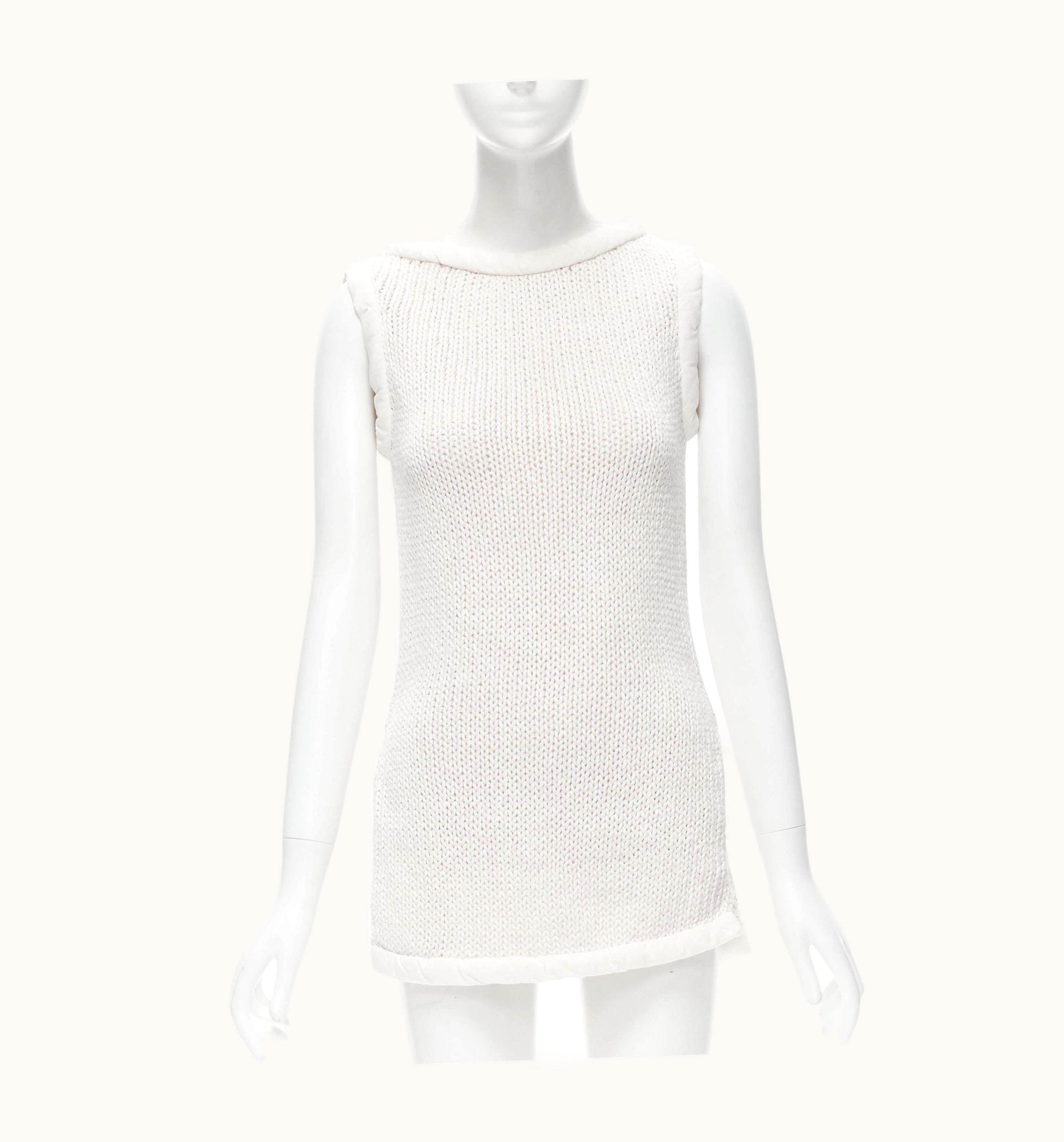 Celine Old Celine Phoebe Philo White Hand Knit Padded Trim Tunic Vest