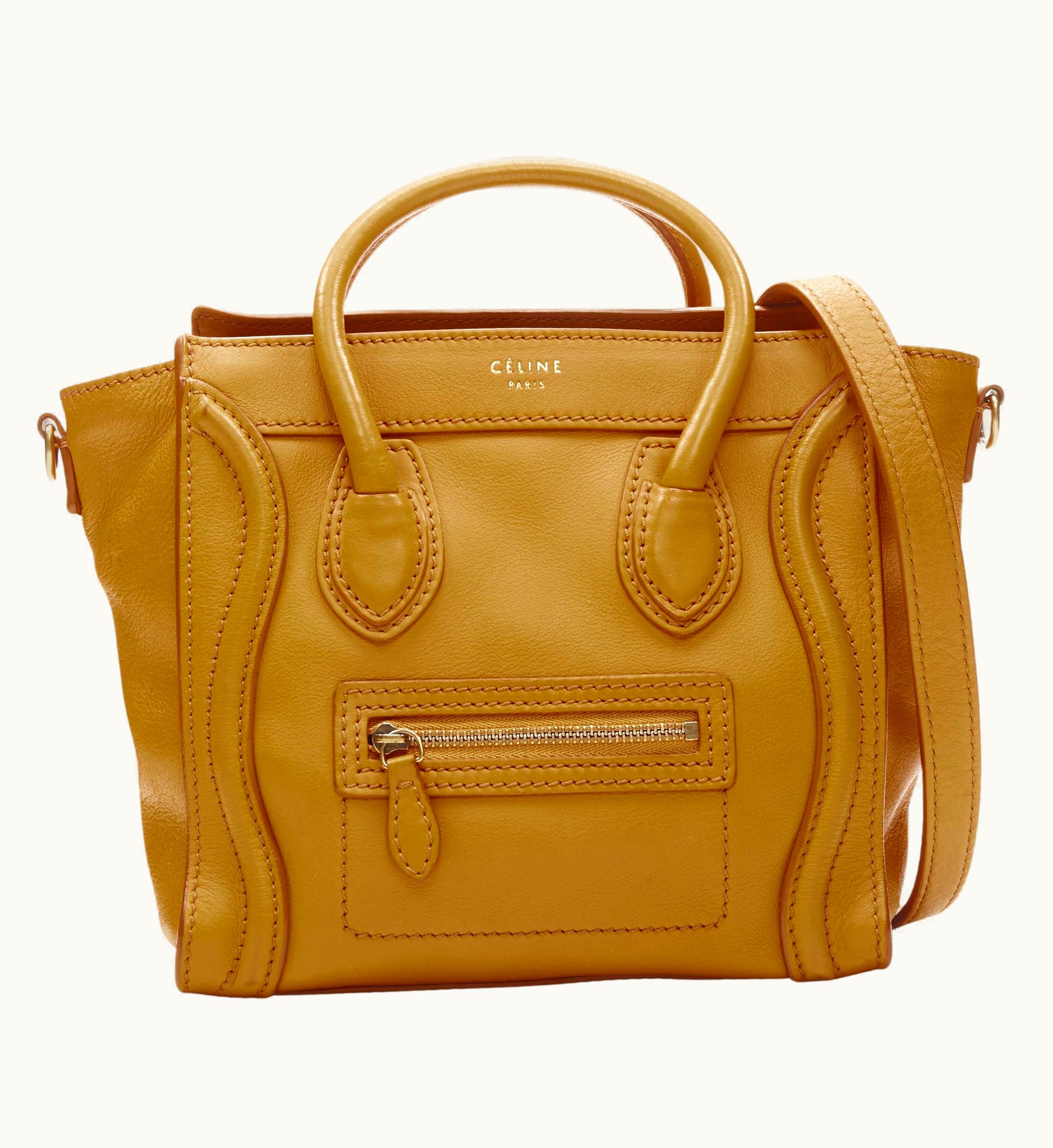 Celine Old Celine Phoebe Philo Nano Luggage Mustard Yellow Crossbody Shopper Tote Bag