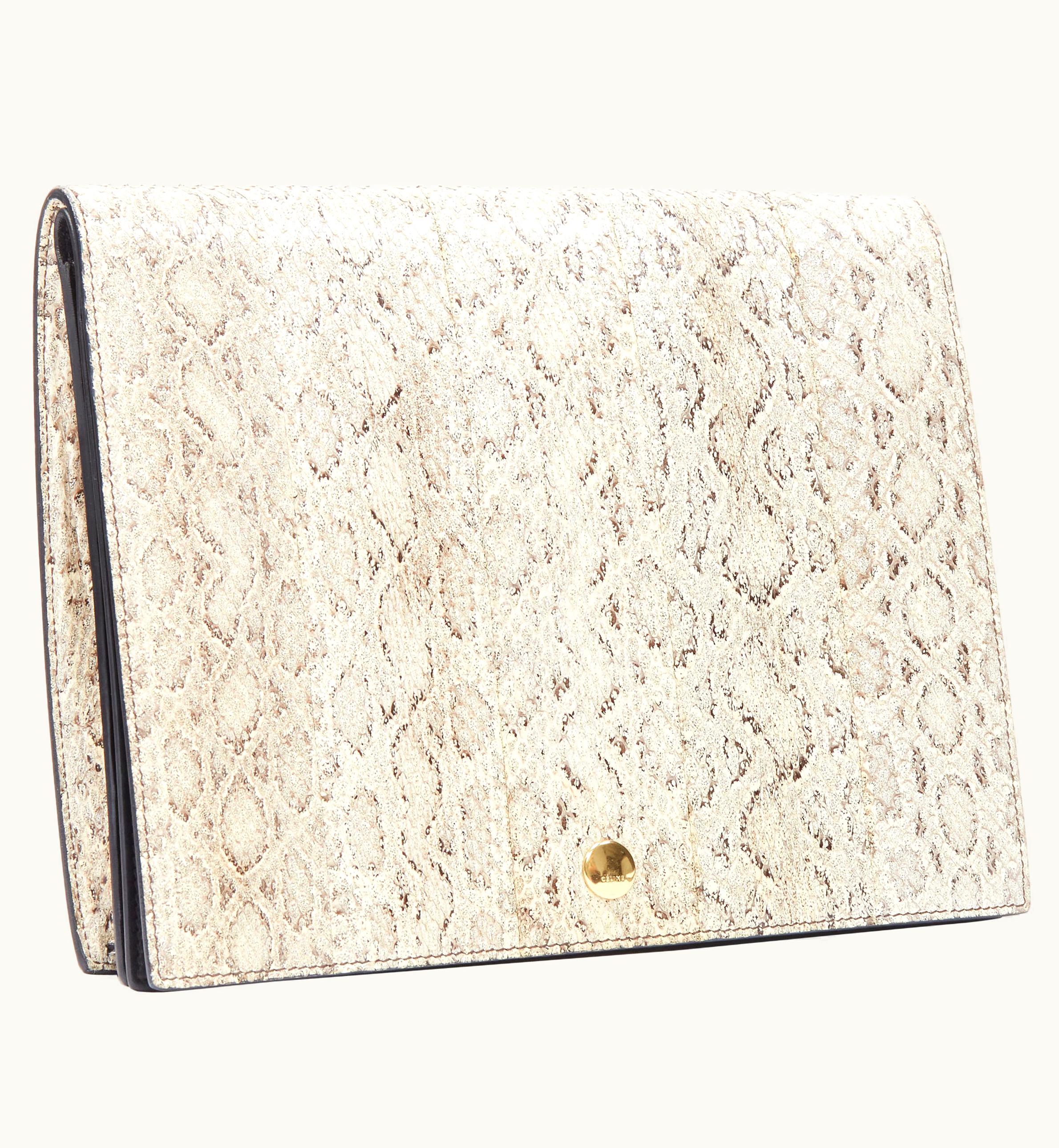 Celine Old Celine Phoebe Philo Natural Scaled Leather Double Flap Portfolio Clutch Bag