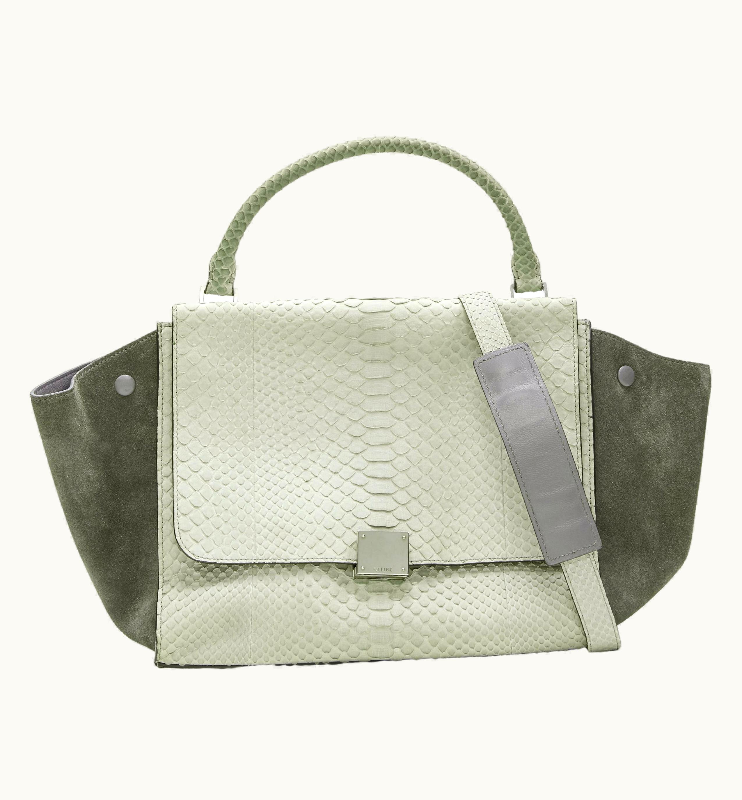 Celine Phoebe Philo Trapeze Grey Scaled Leather Suede Flared Flap Satchel Bag