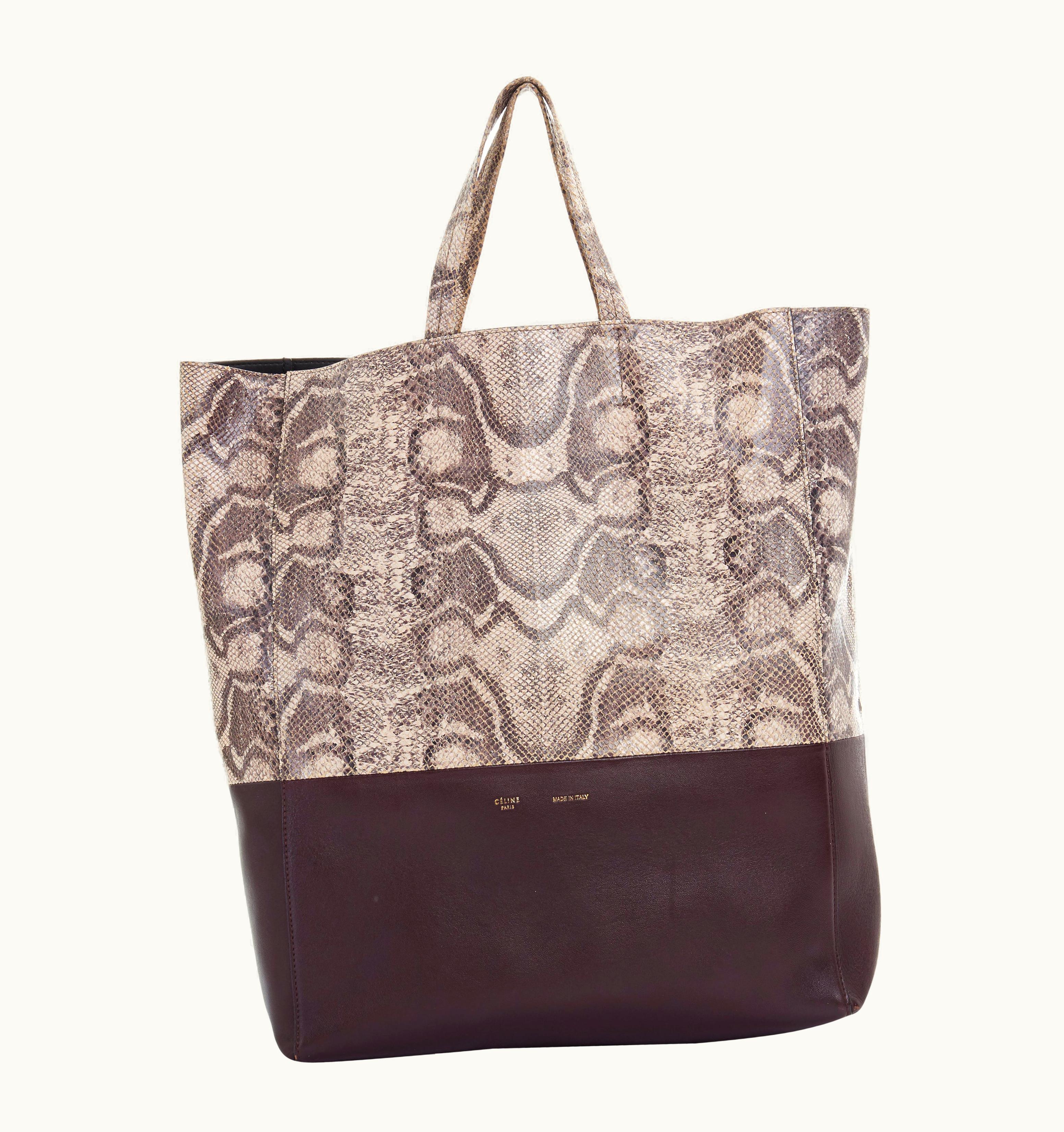 Celine Old Celine Brown Python Burgundy Leather Bi-colour Vertical Cabas Tote Bag