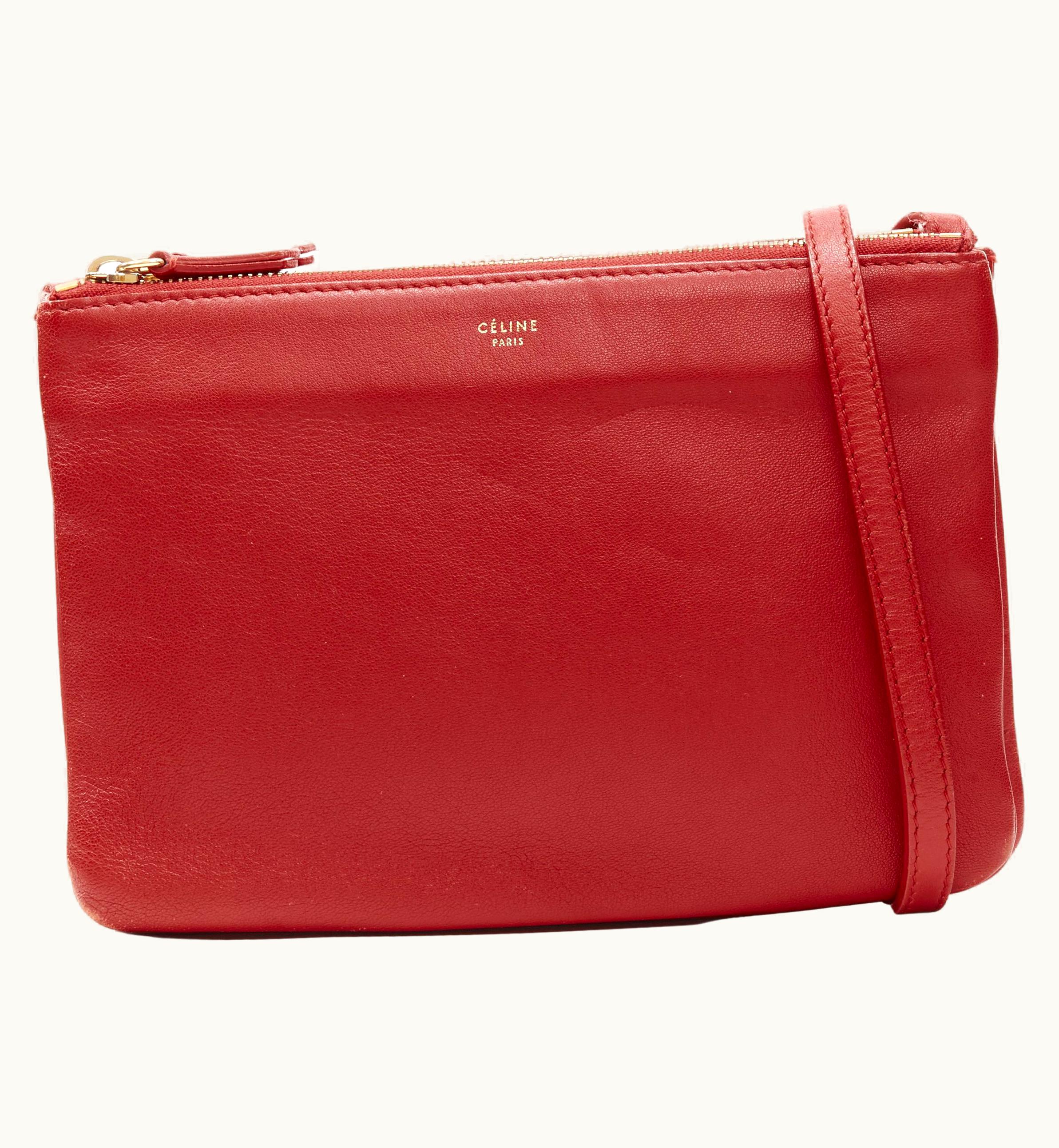 Celine Old Celine Phoebe Philo Red Leather Snap Pocket Trio Pouch Zip Crossbody