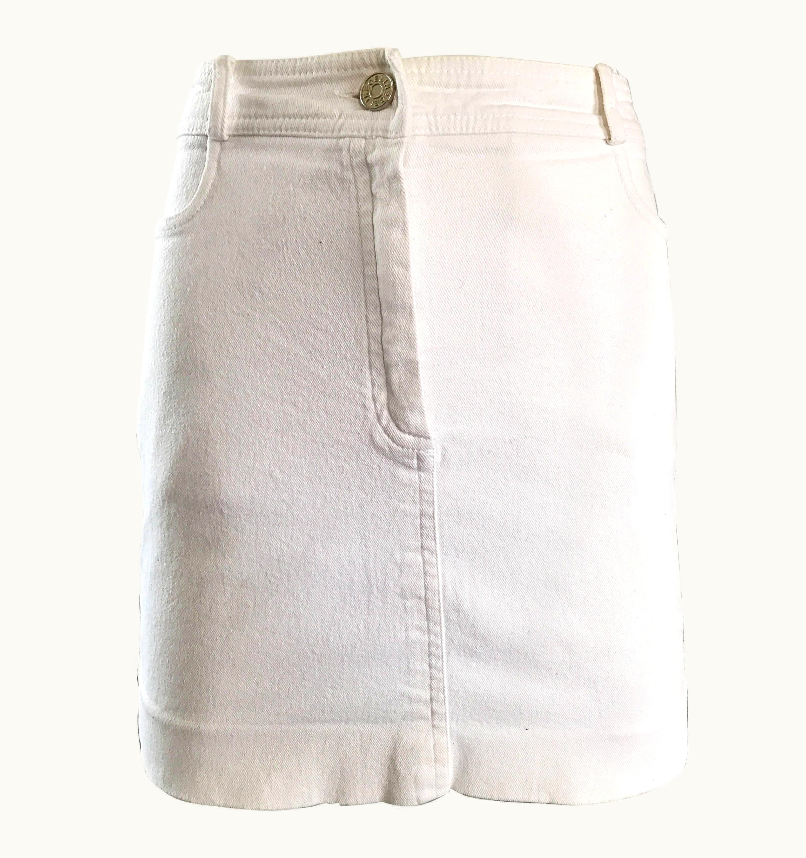 Celine 1990s Celine White Denim Blue Jean Vintage 90s Mini Skirt