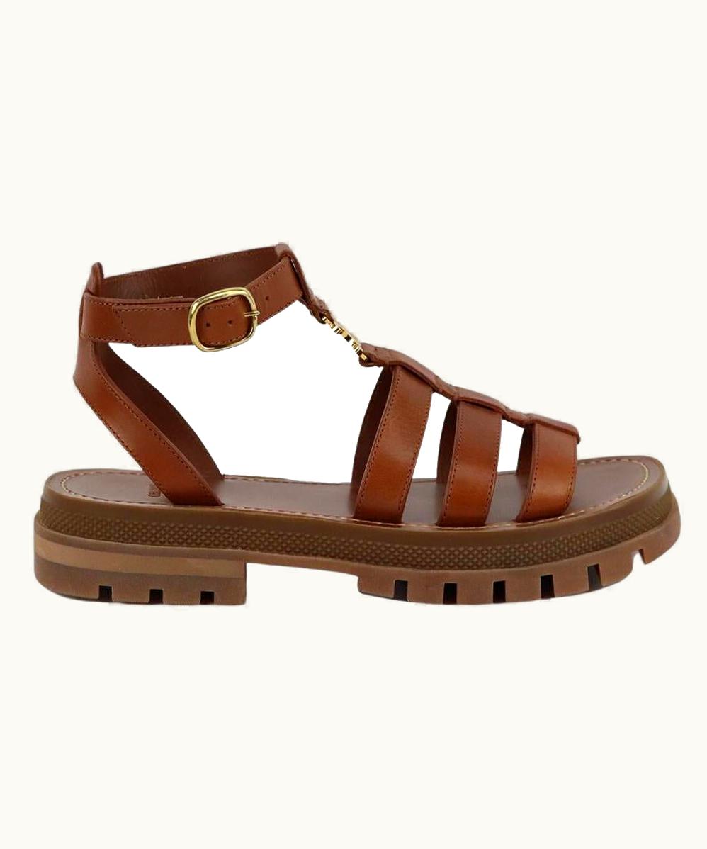 Celine Clea Triomphe Leather Platform Sandals Eu 38 Us