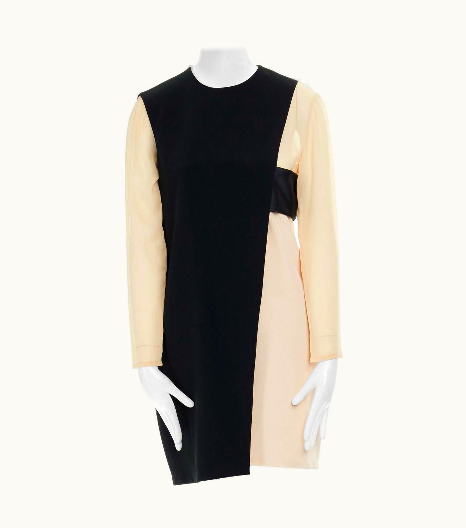 Celine Phoebe Philo Nude Black Asymmetric Layered Silk Sleeve Shift Dress