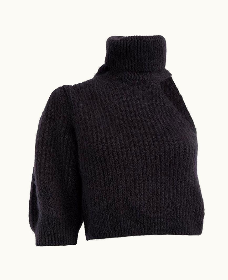 Celine Céline Women' One Sleeve Roll Neck Knitted Cropped Mohair Jumper