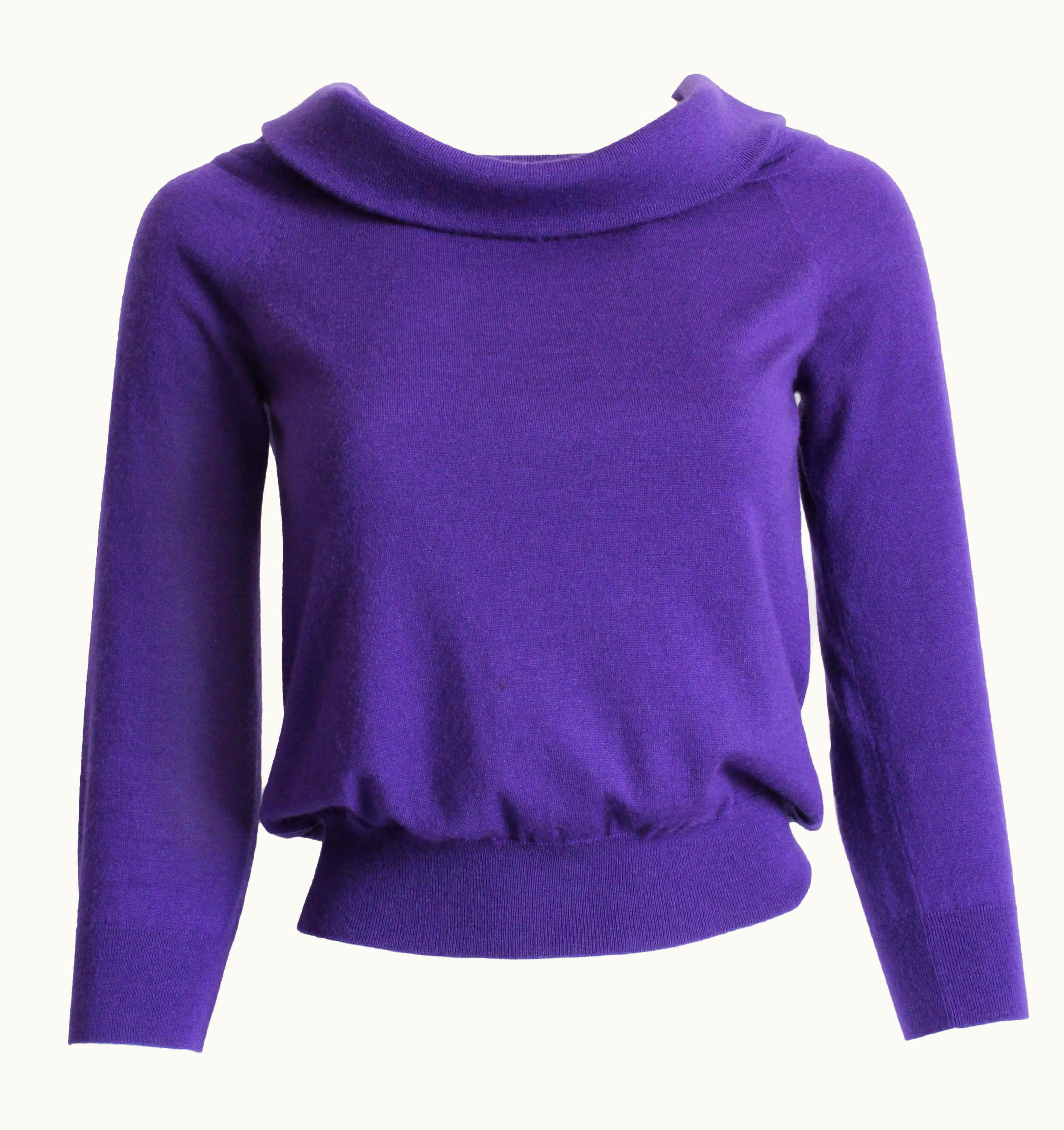 Celine Paris Sweater Purple Cashmere Blend Knit Cowl Neck Pullover