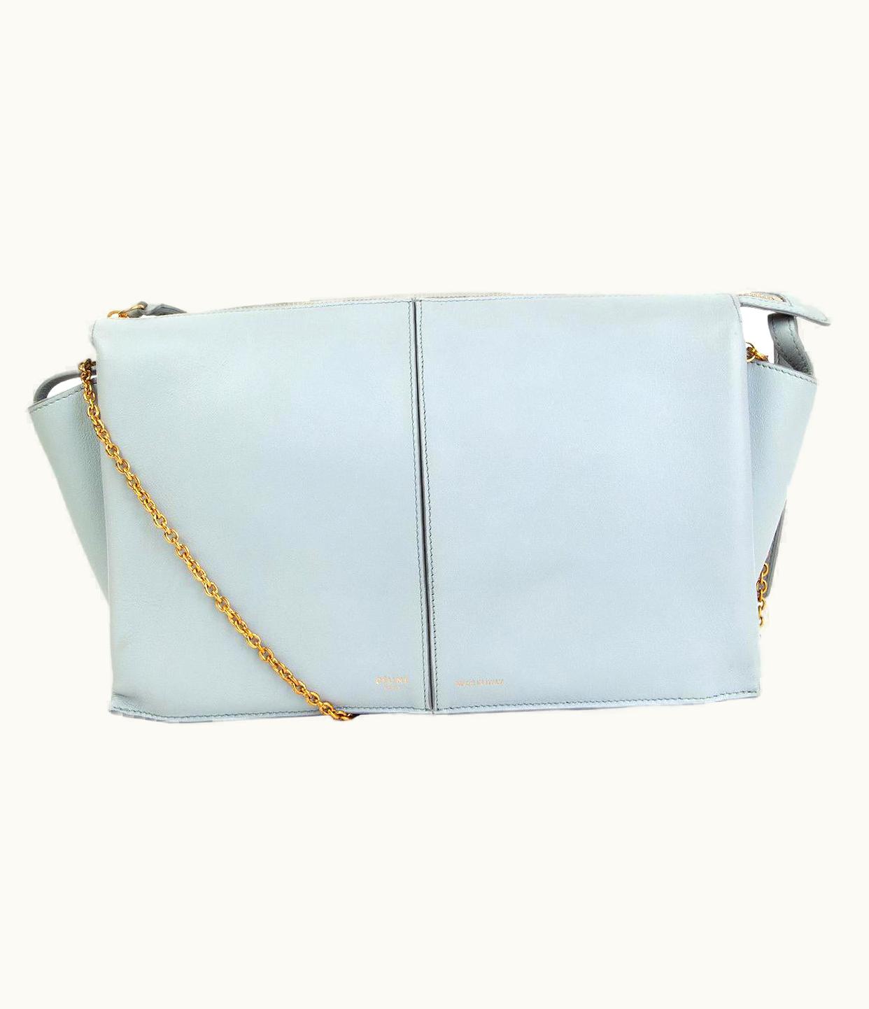 Celine Cloud Blue Tri-fold Clutch On Chain Supple Natural Calfskin Leather