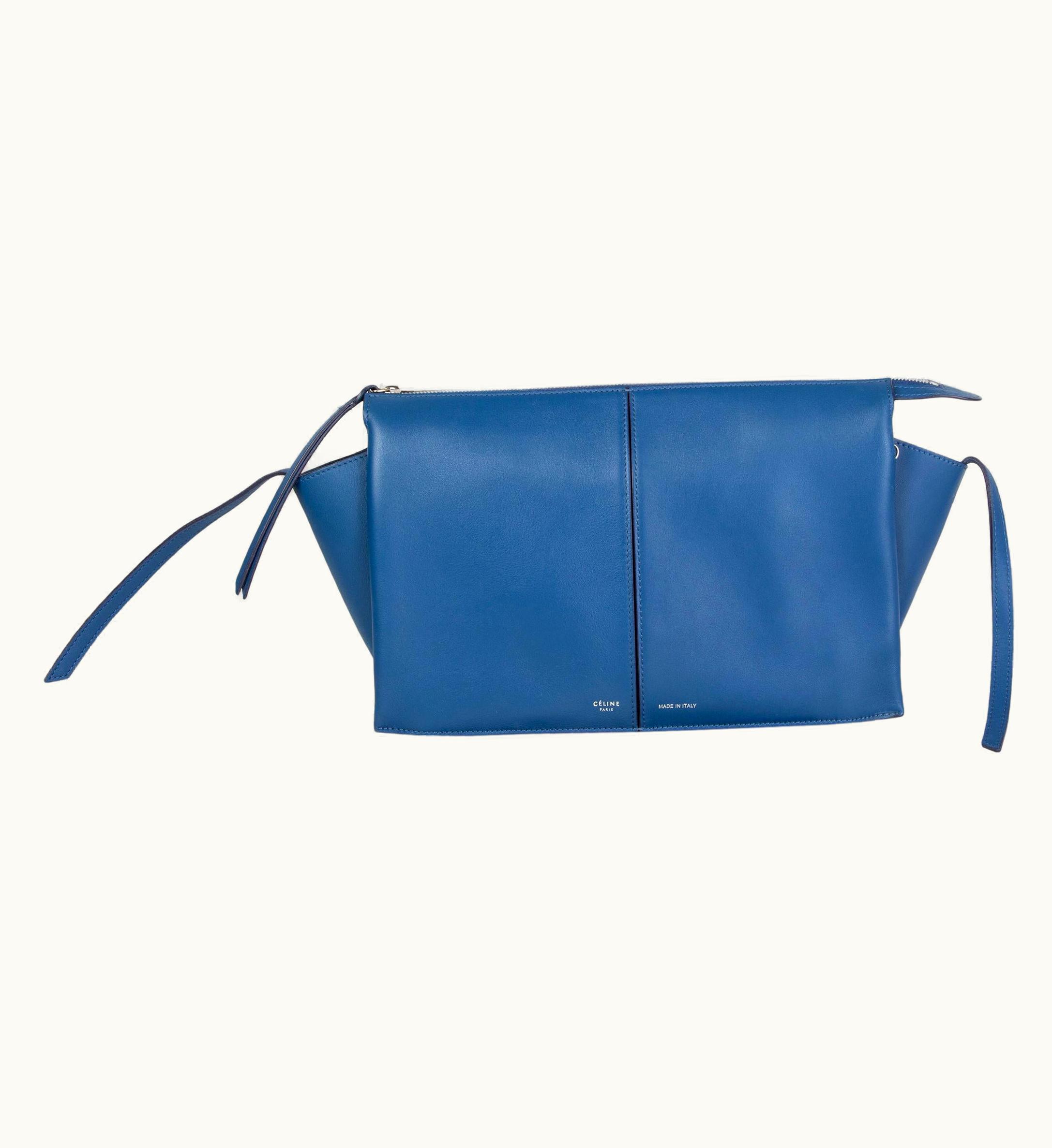 Celine Aqua Blue Tri-fold Clutch On Chain Supple Natural Calfskin Leather