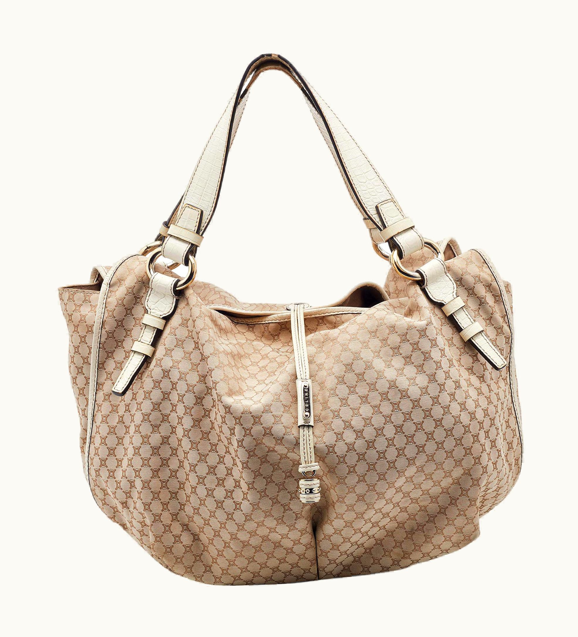 Celine Beige/White Canvas And Croc Embossed Leather Bittersweet Shoulder Bag