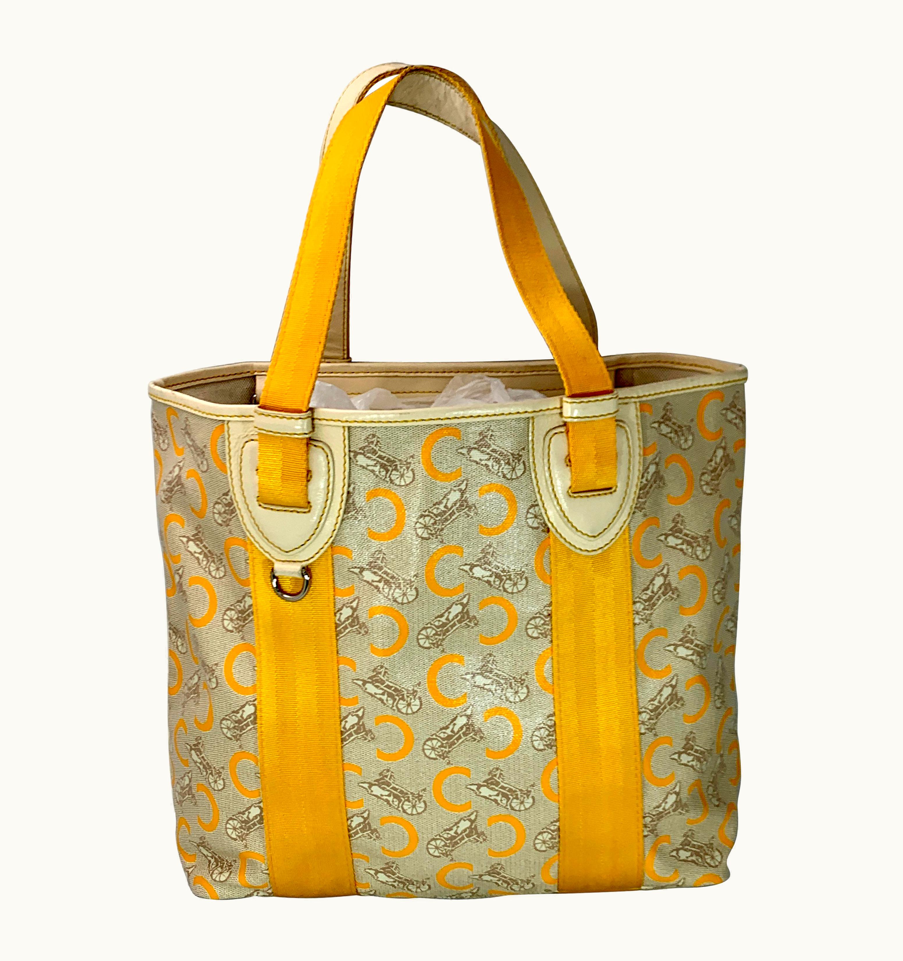Celine Yellow Beige Canvas Coated Pvc Plastic Macadam Tote Bag