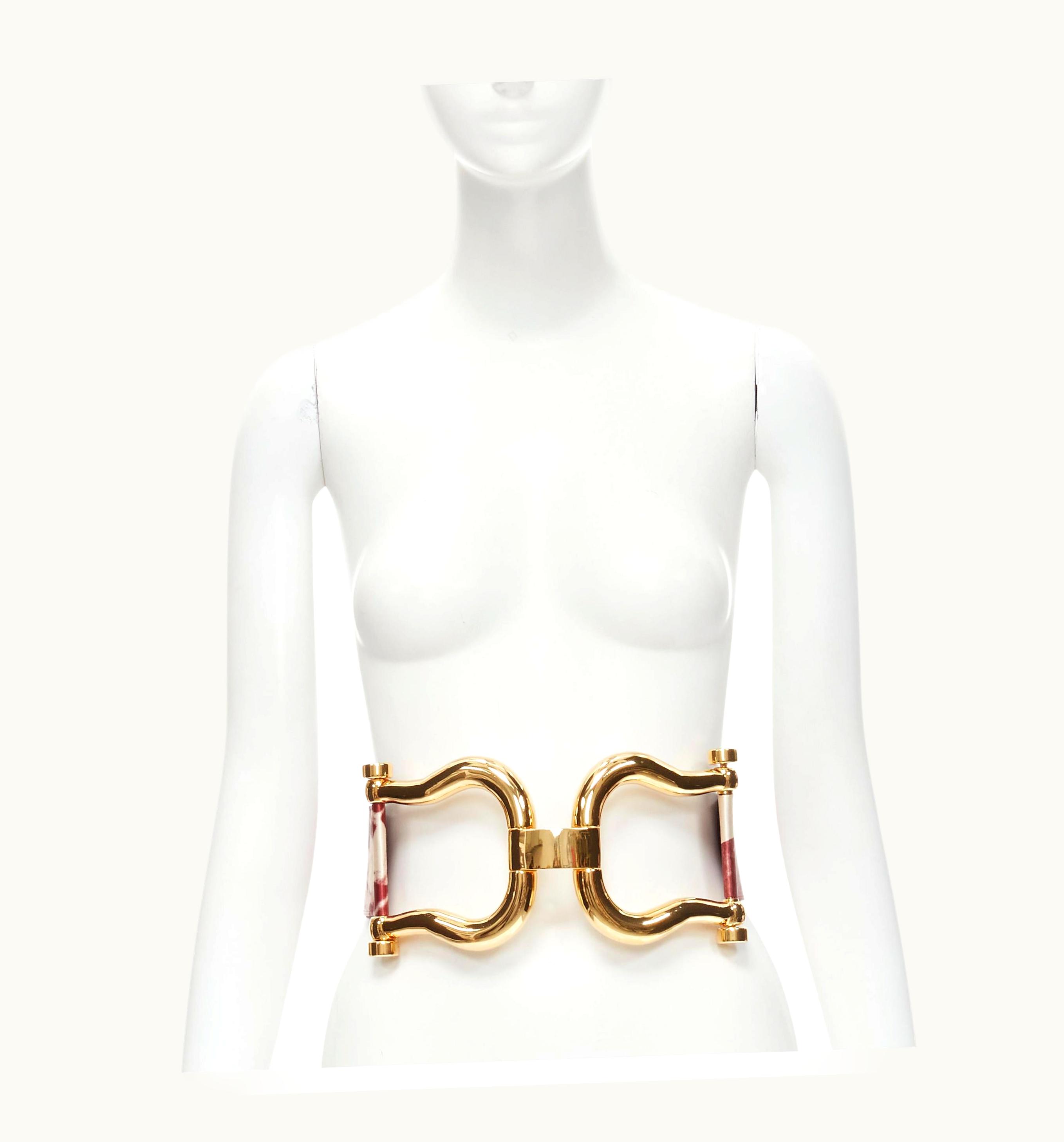 Celine Phoebe Philo 2018 Runway Sulky Satin Gold Horsebit Burgundy Belt