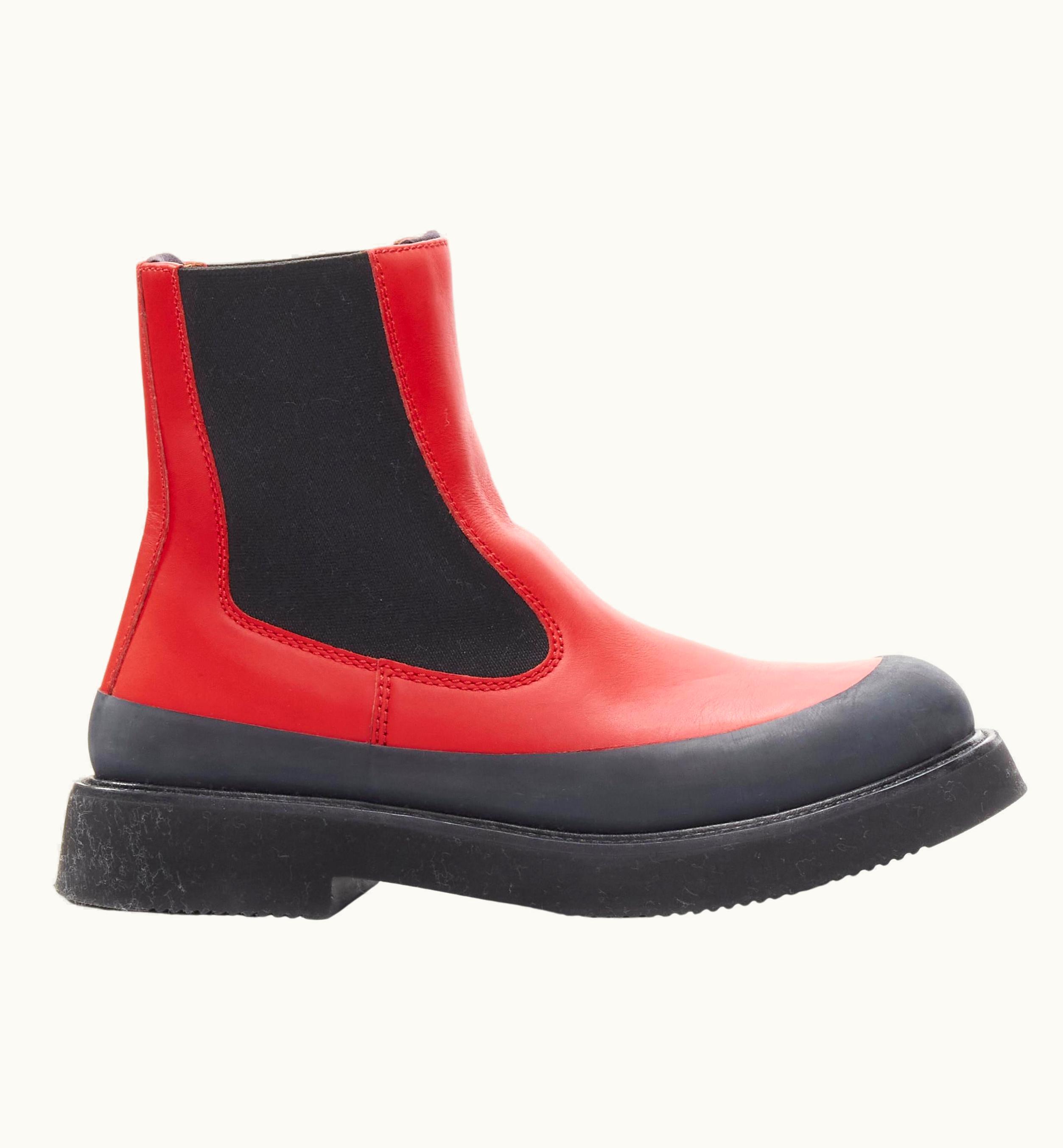 Celine Old Celine Phoebe Philo Country Red Leather Black Rubber Chunky Ankle Boot