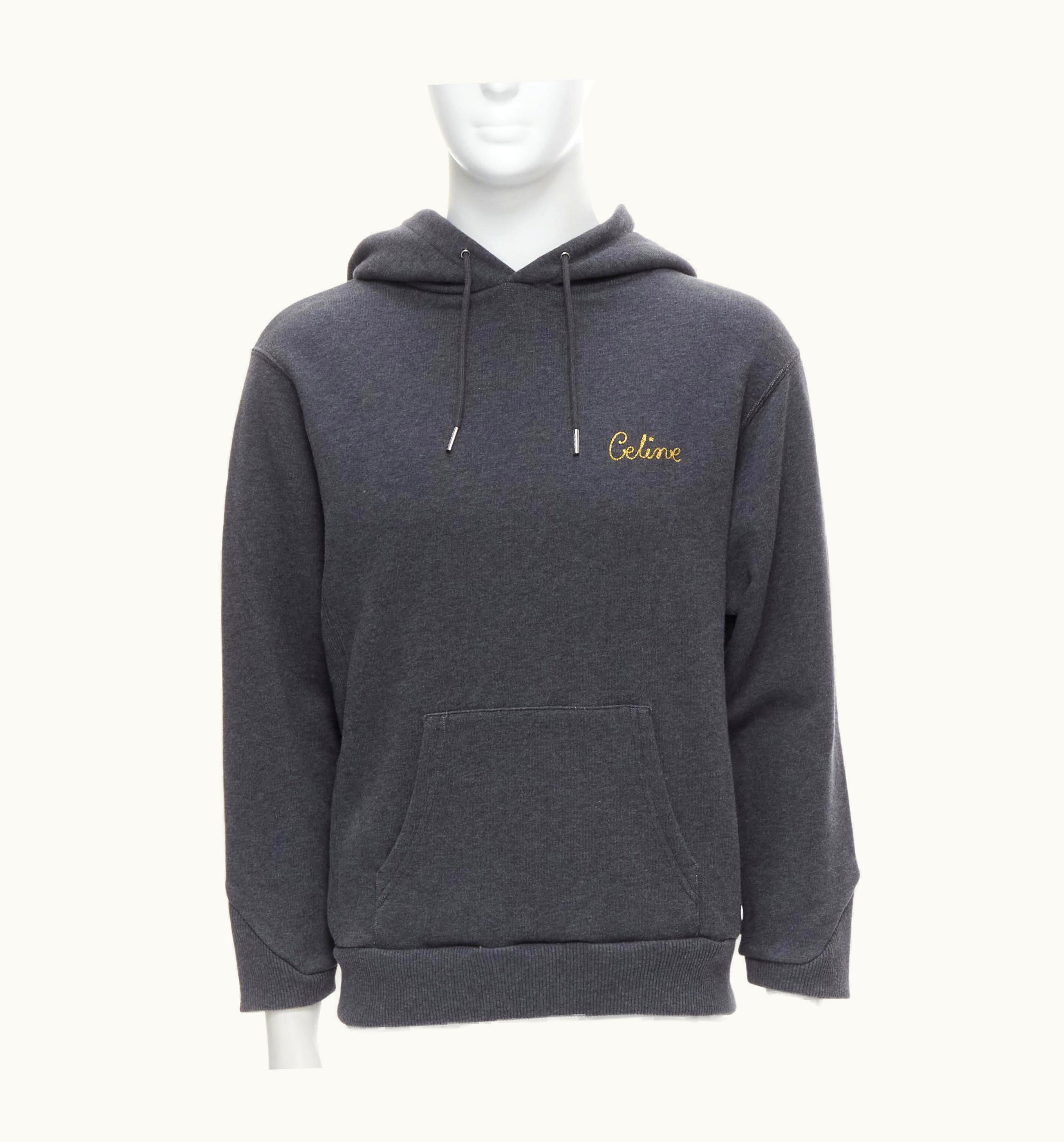 Celine Hedi Slimane Dark Grey Cotton Gold Logo Embroidery Hoodie Pullover