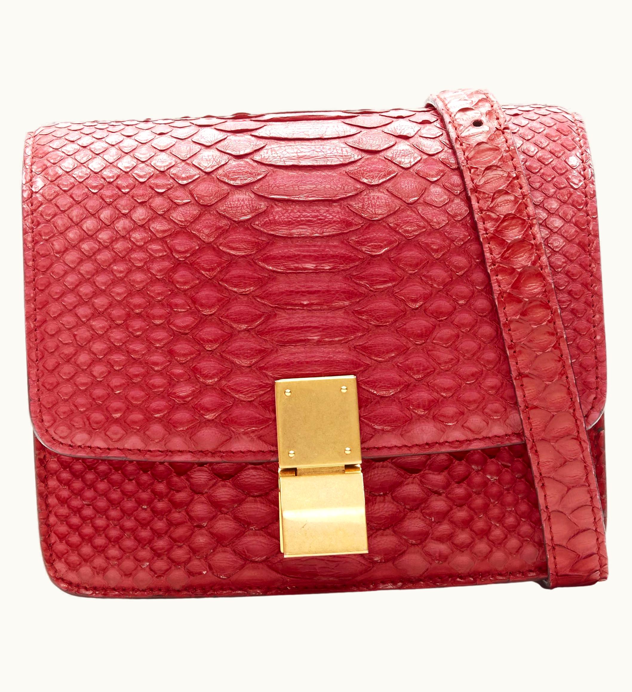 Celine Old Celine Small Classic Box Bag Red Scalred Leather Gold Clasp Crossbody Bag