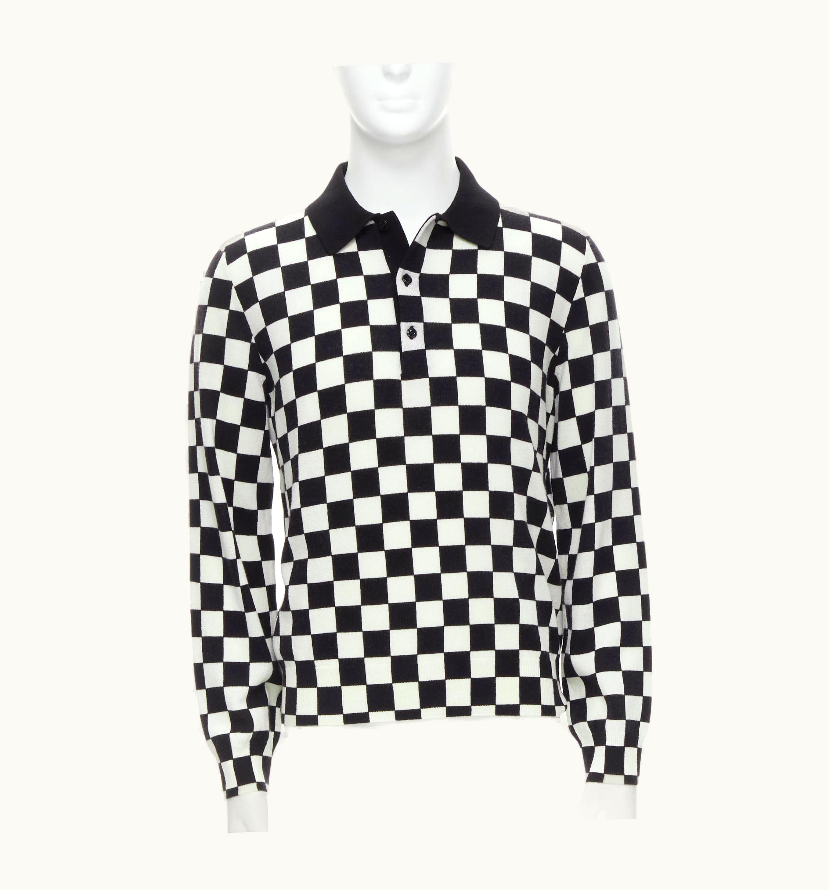 Celine Hedi Slimane 2019 Runway Black White Damier Checkered Polo Sweater UZ0600637