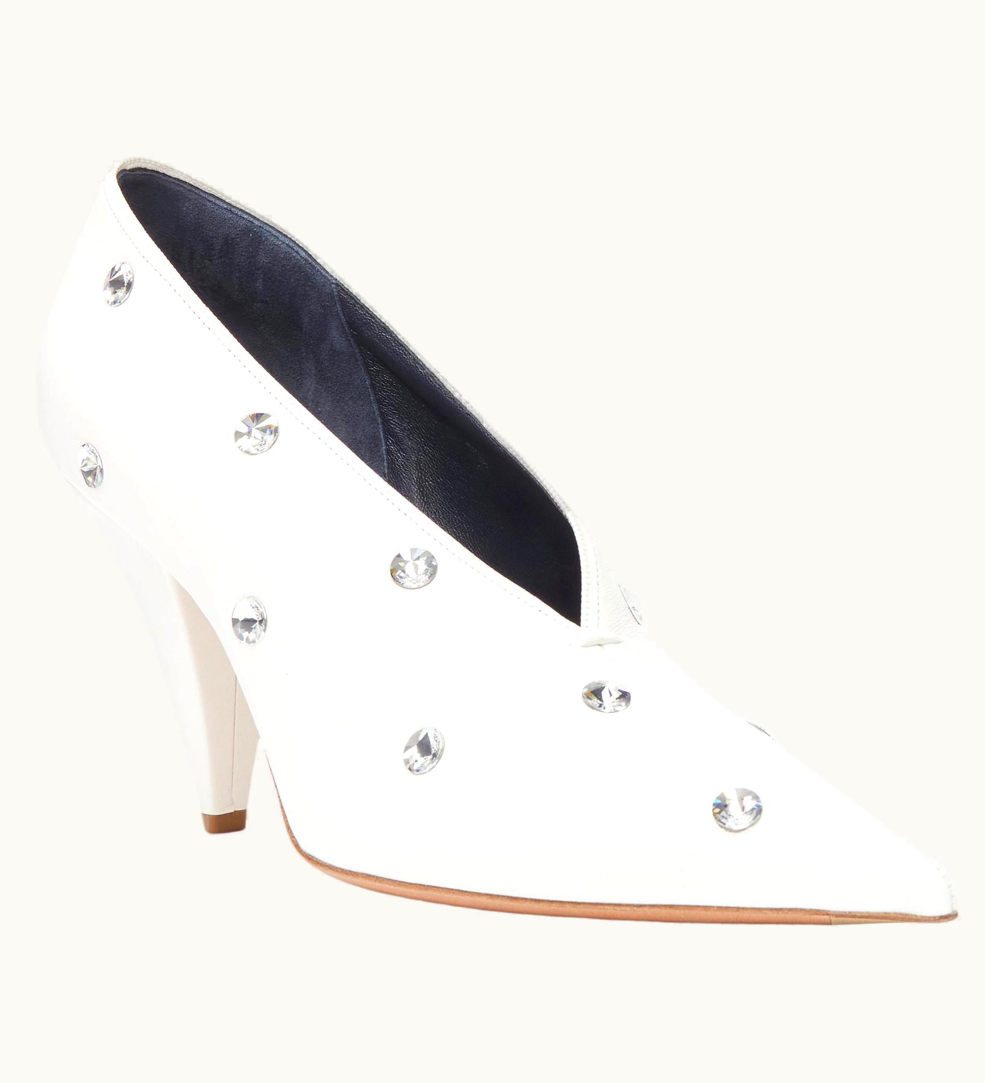 Celine Old Celine Phoebe Philo V Neck White Crystal Strass Stud Pump