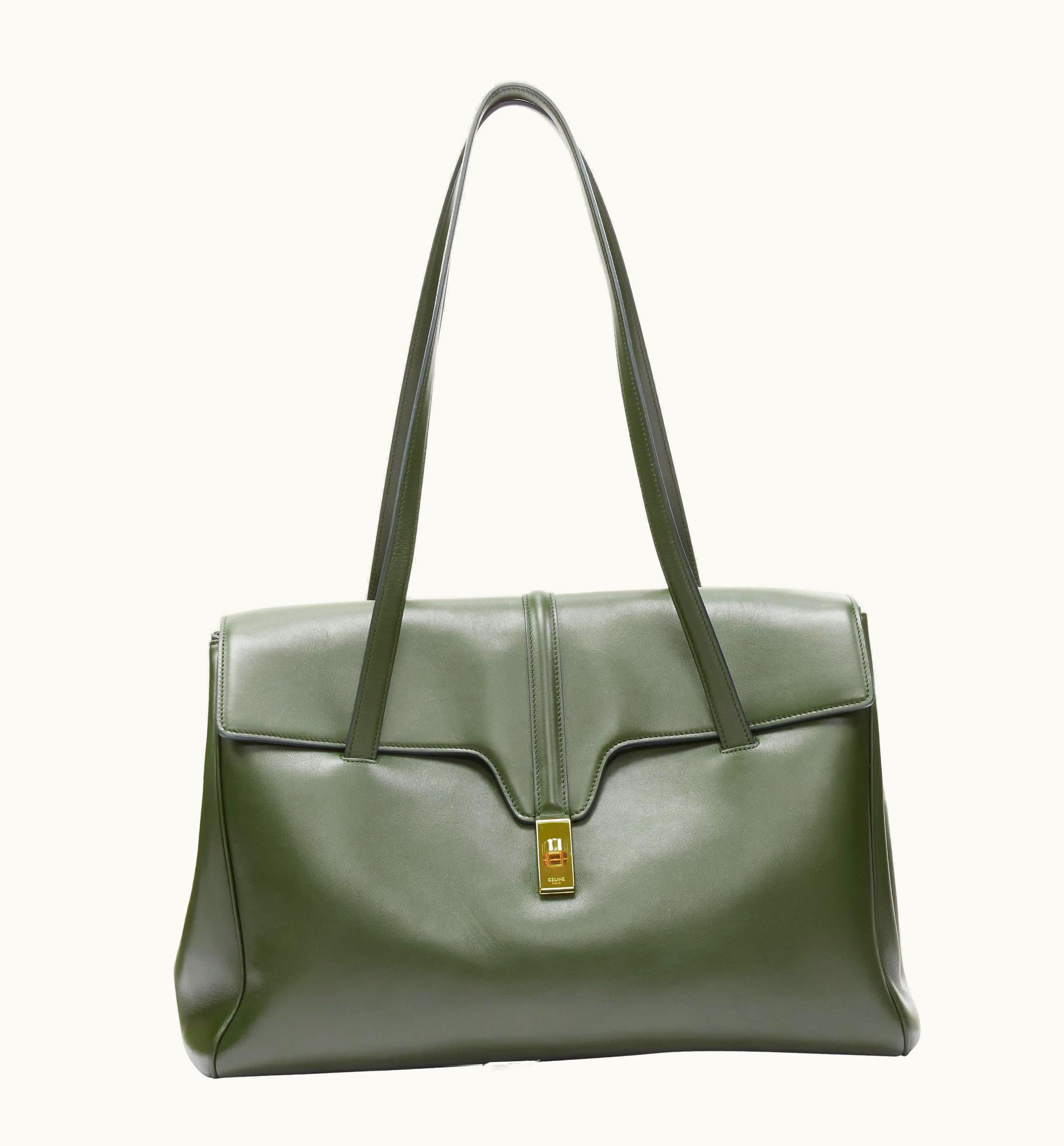 Celine Hedi Slimane Large Soft 16 Bag Khaki Green Smooth Calfskin Turnlock Bag