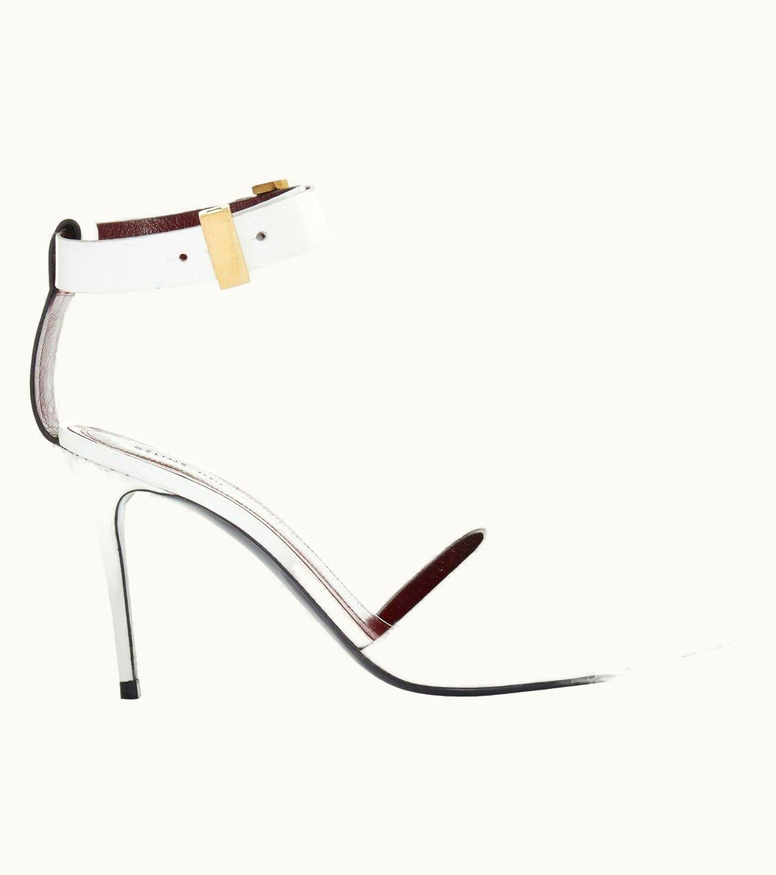 Celine Philo White Leather Point Toe Gold Hardware Ankle Strap Dorsay Heel