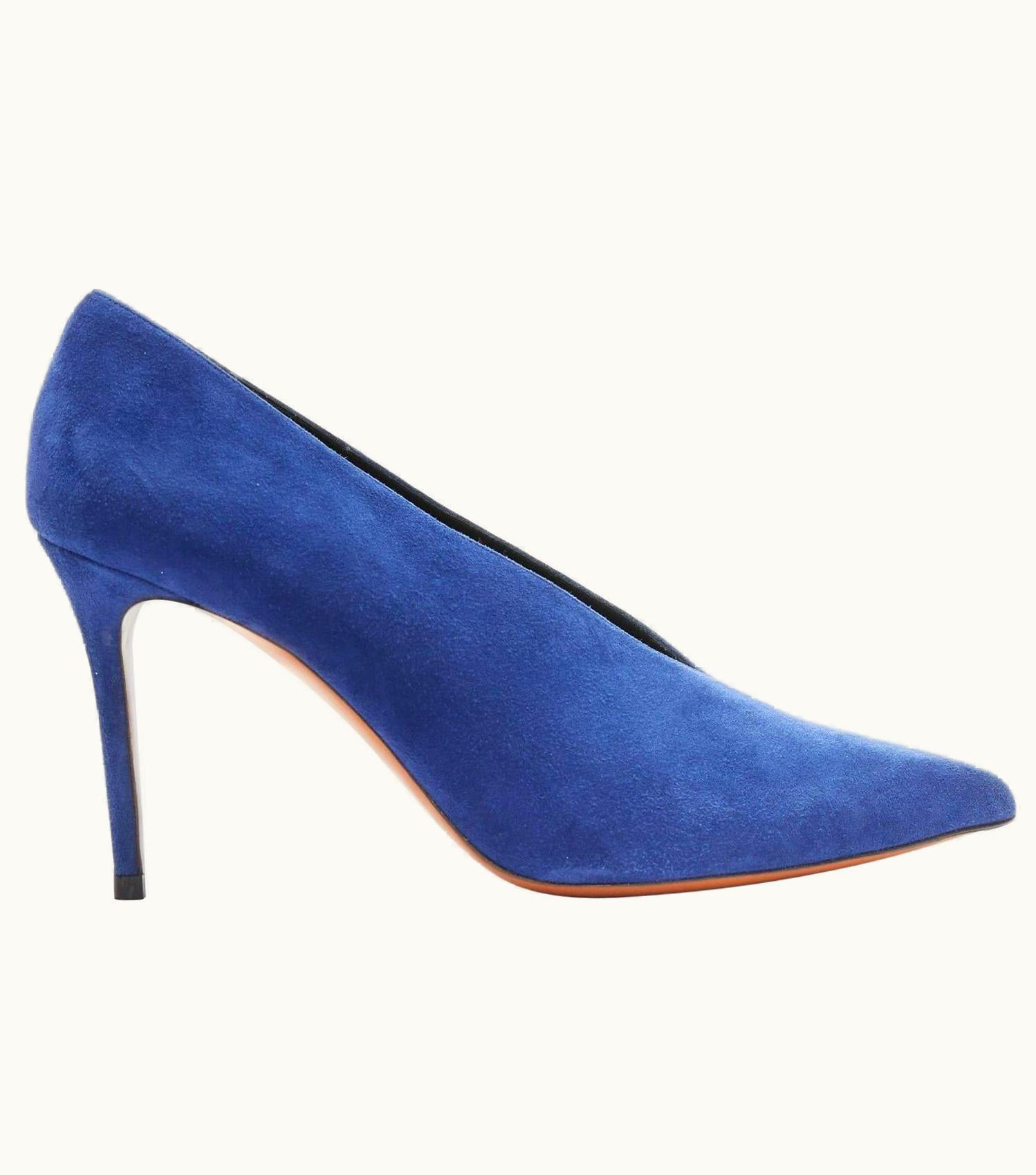 Celine Phoebe Philo Blue Suede V-neck Vamp Pointed Toe Pump